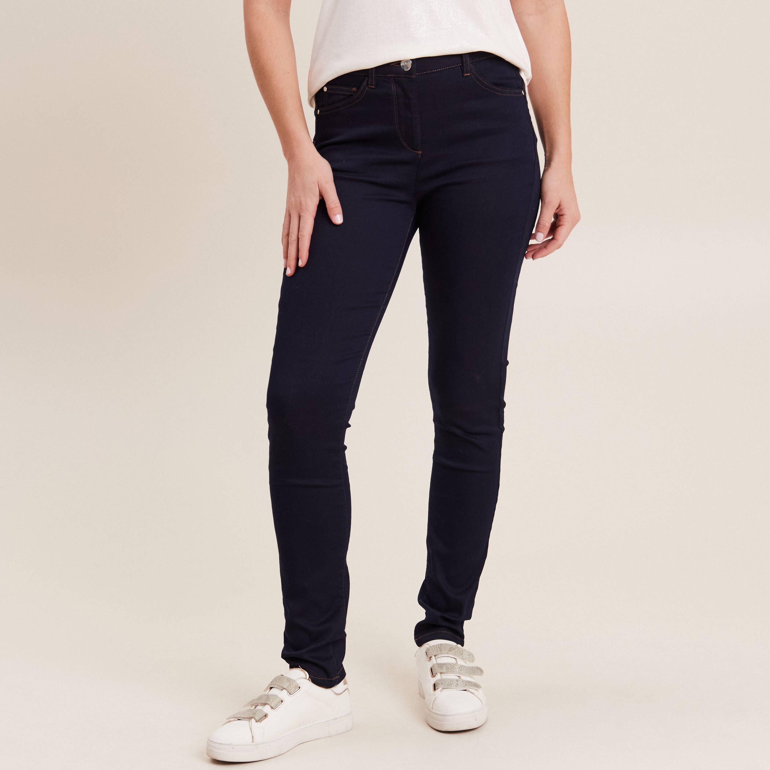 jeans leger taille haute long denim brut femme Jeans léger taille haute long denim brut femme