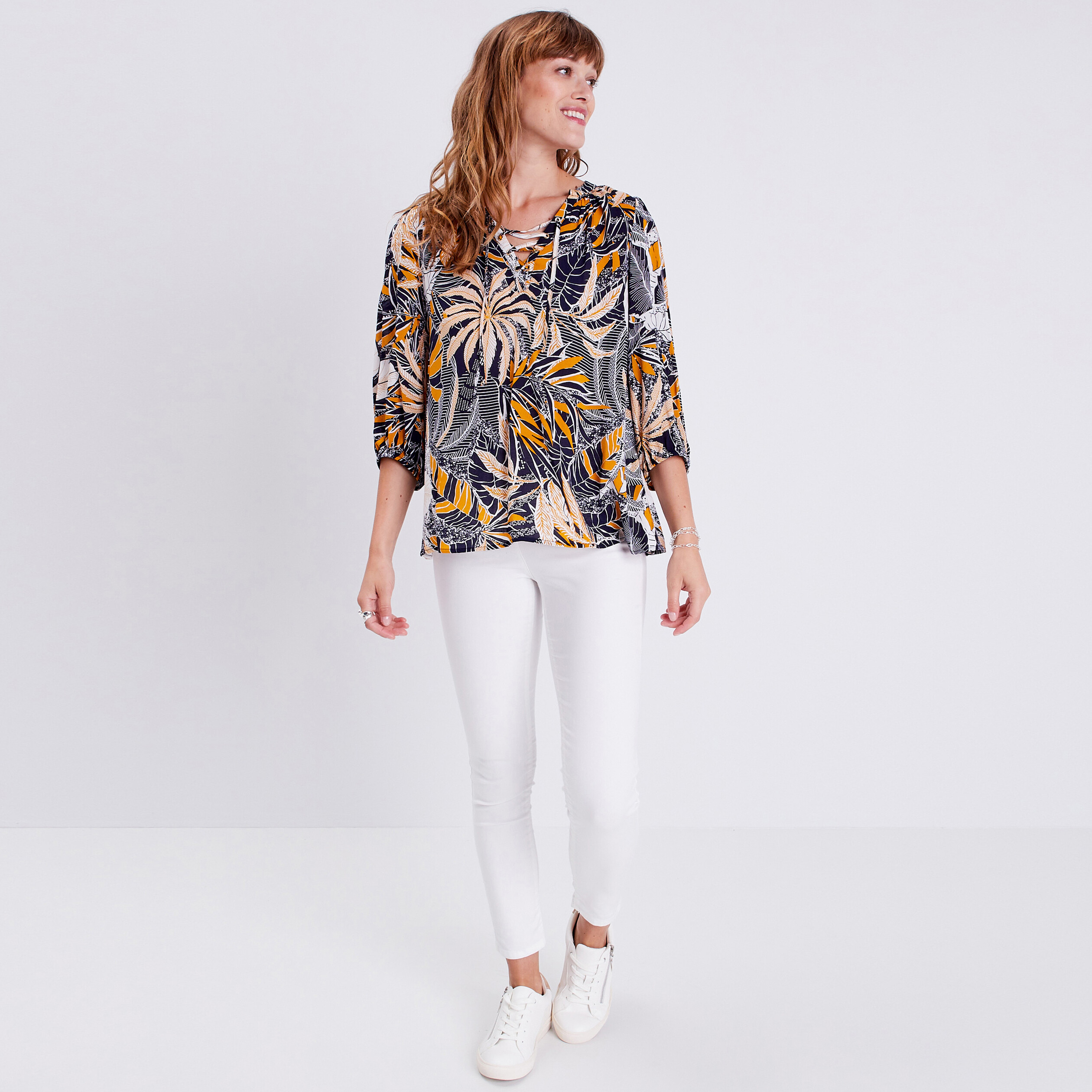 blouse manches 34 blanc femme Blouse manches 3/4 blanc femme