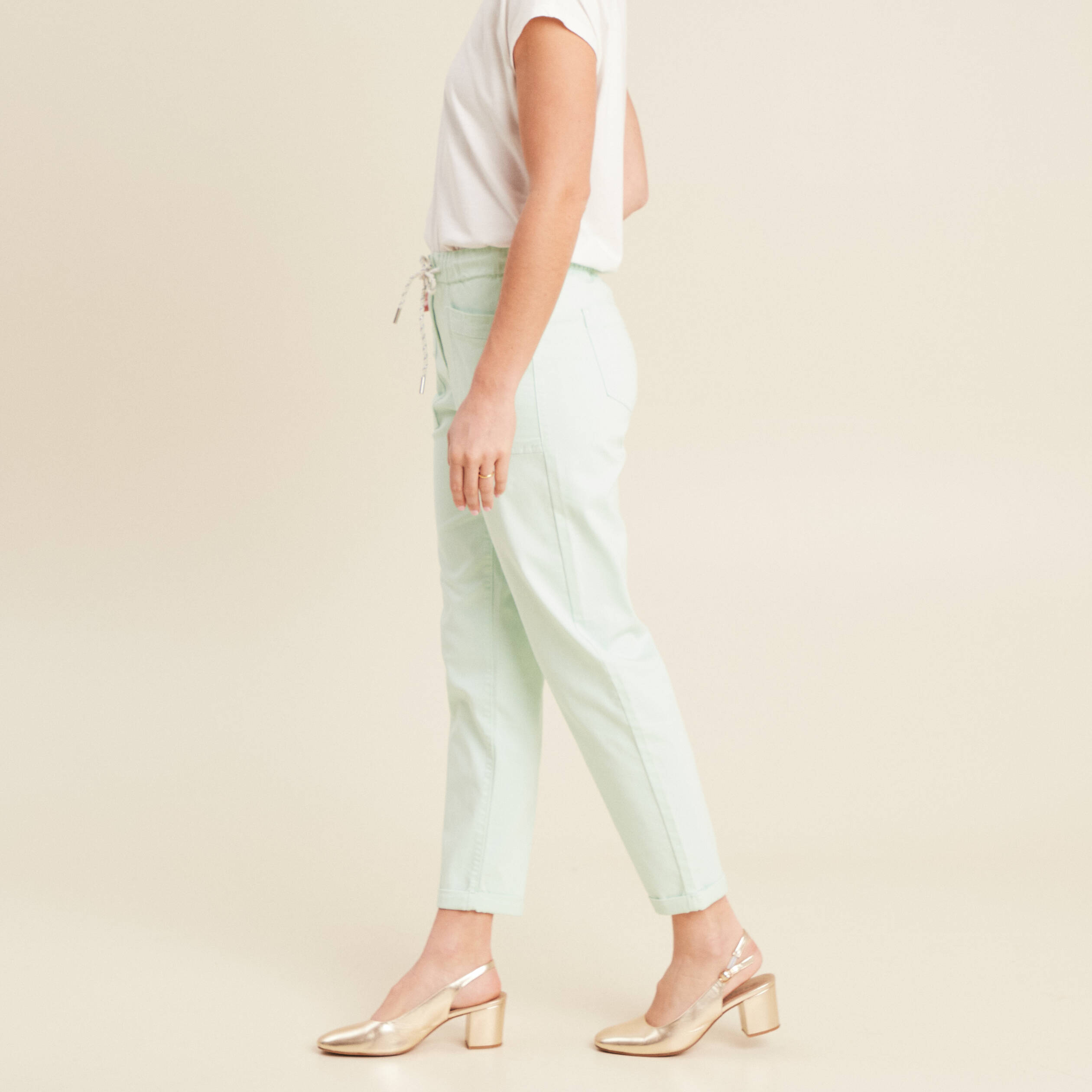 pantalon coupe droite a coulisse vert clair femme Pantalon coupe droite à coulisse vert clair femme
