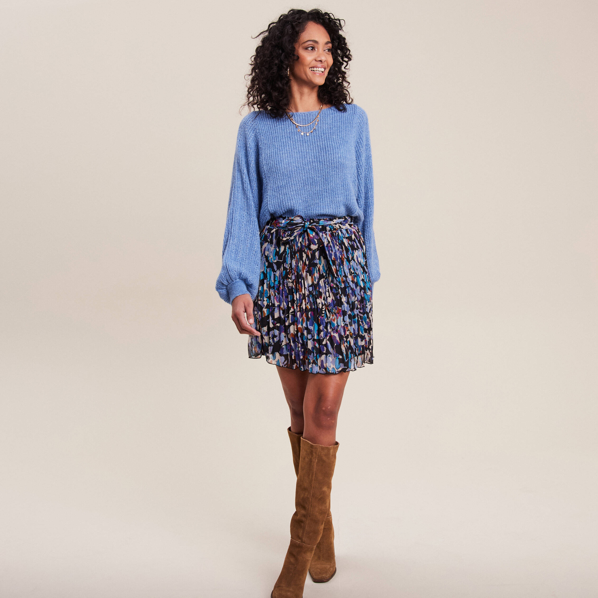 jupe evasee plissee bleu femme Jupe évasée plissée bleu femme