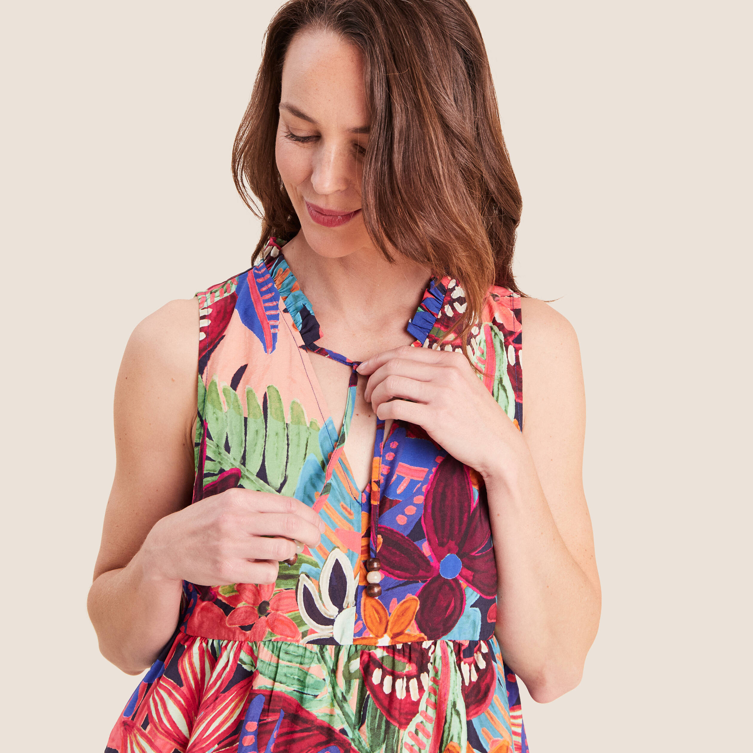 Robe longue &eacute;vas&eacute;e sans manches multicolore femme