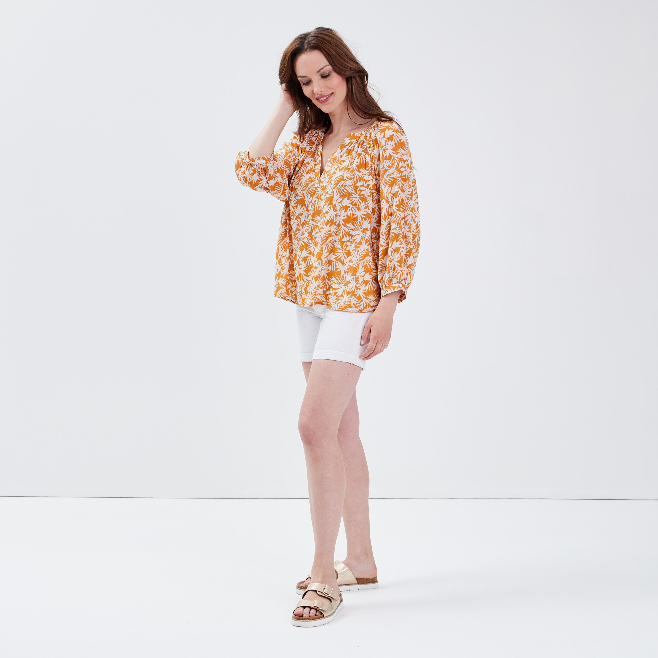 blouse manches 34 jaune femme Blouse manches 3/4 jaune femme