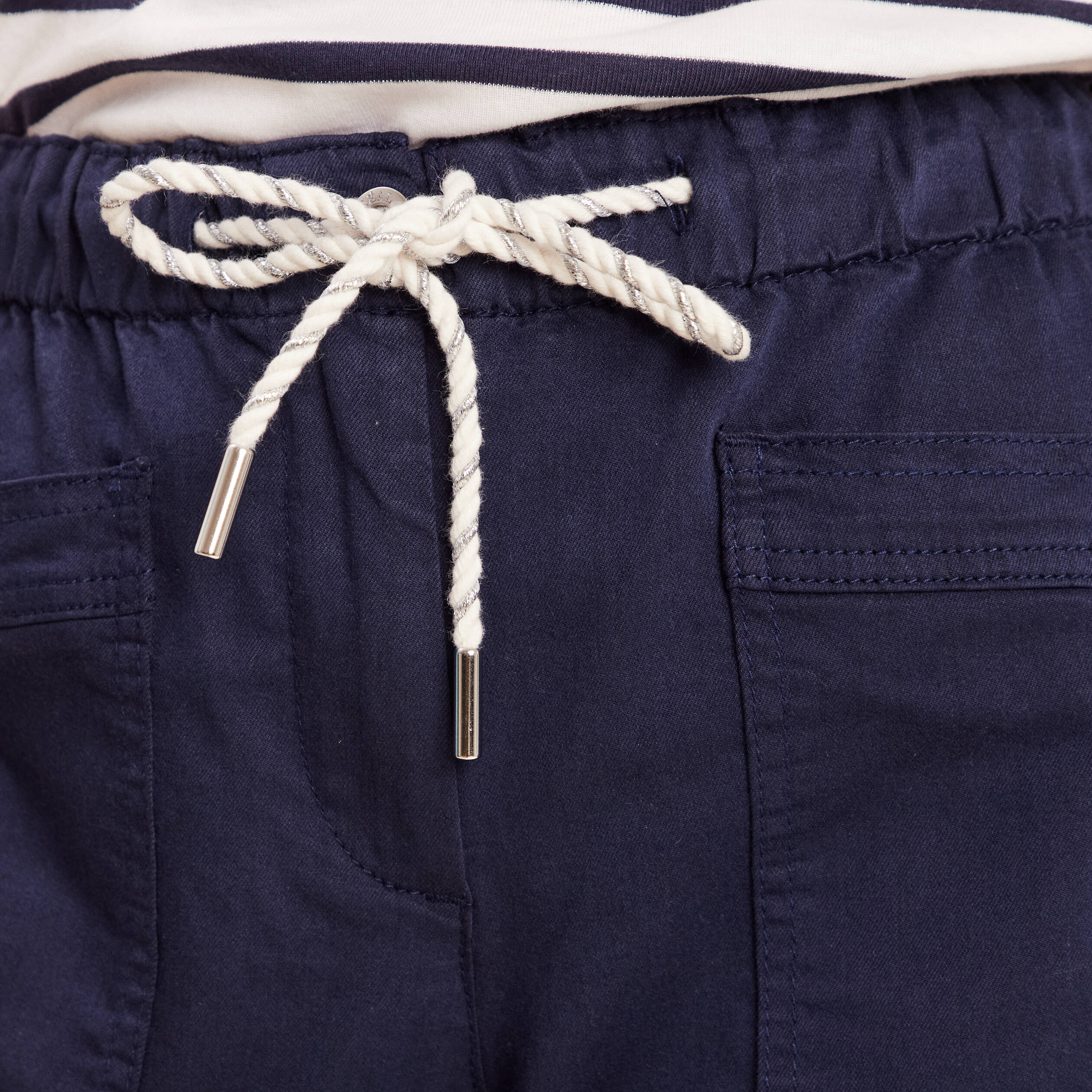 pantalon coupe droite a coulisse bleu marine femme Pantalon coupe droite à coulisse bleu marine femme