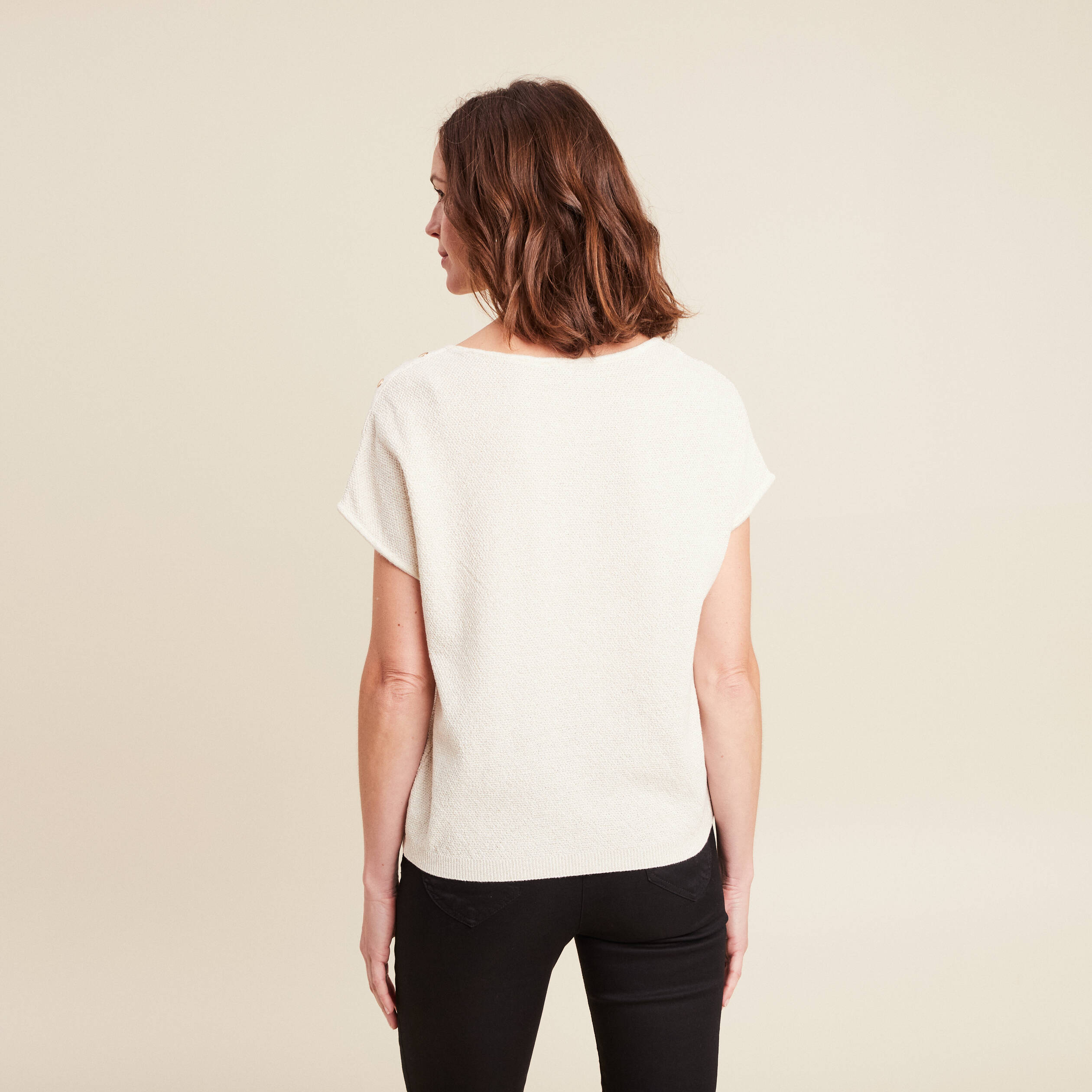 Pull manches courtes ecru femme
