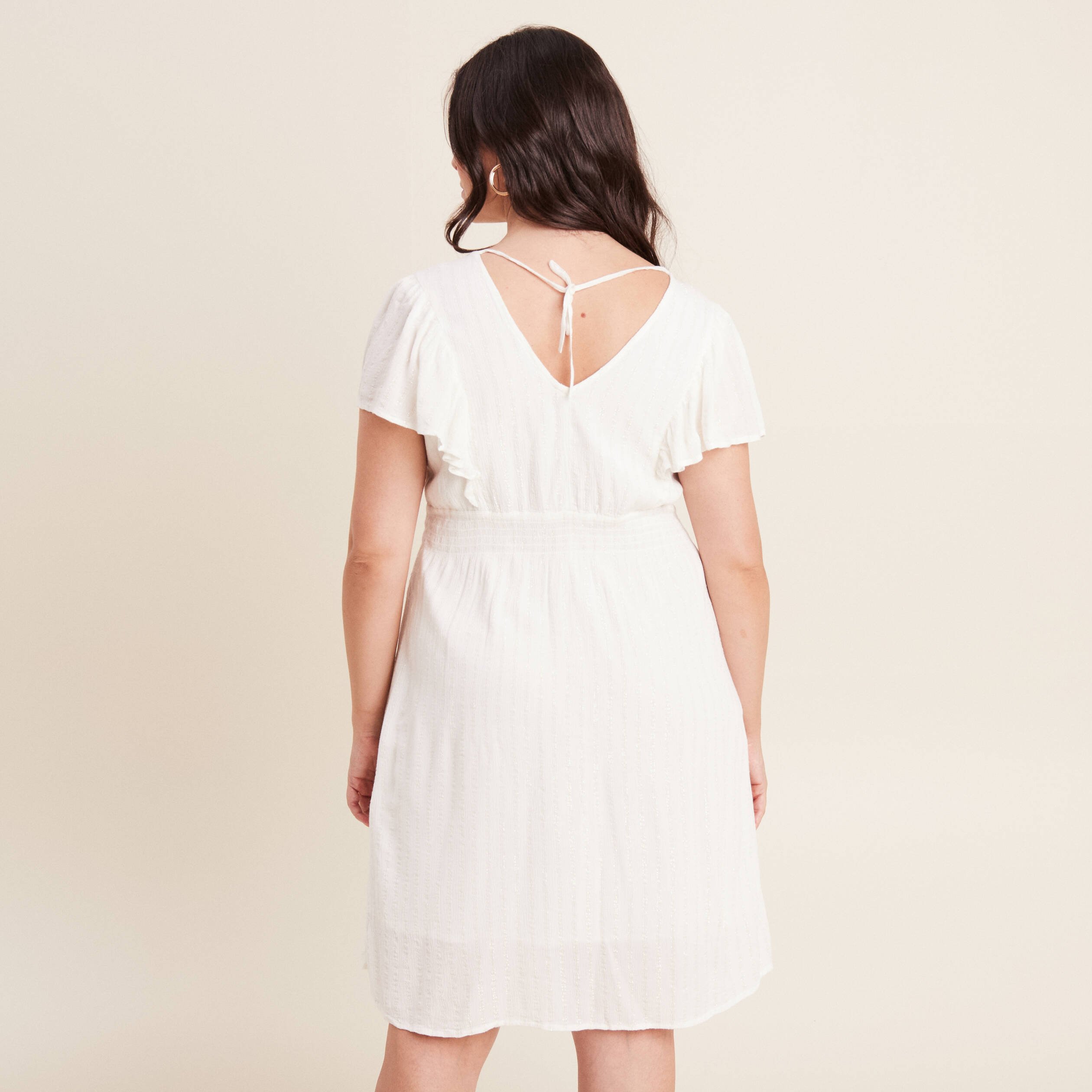Robe droite fluide smockee ecru femme Vibs
