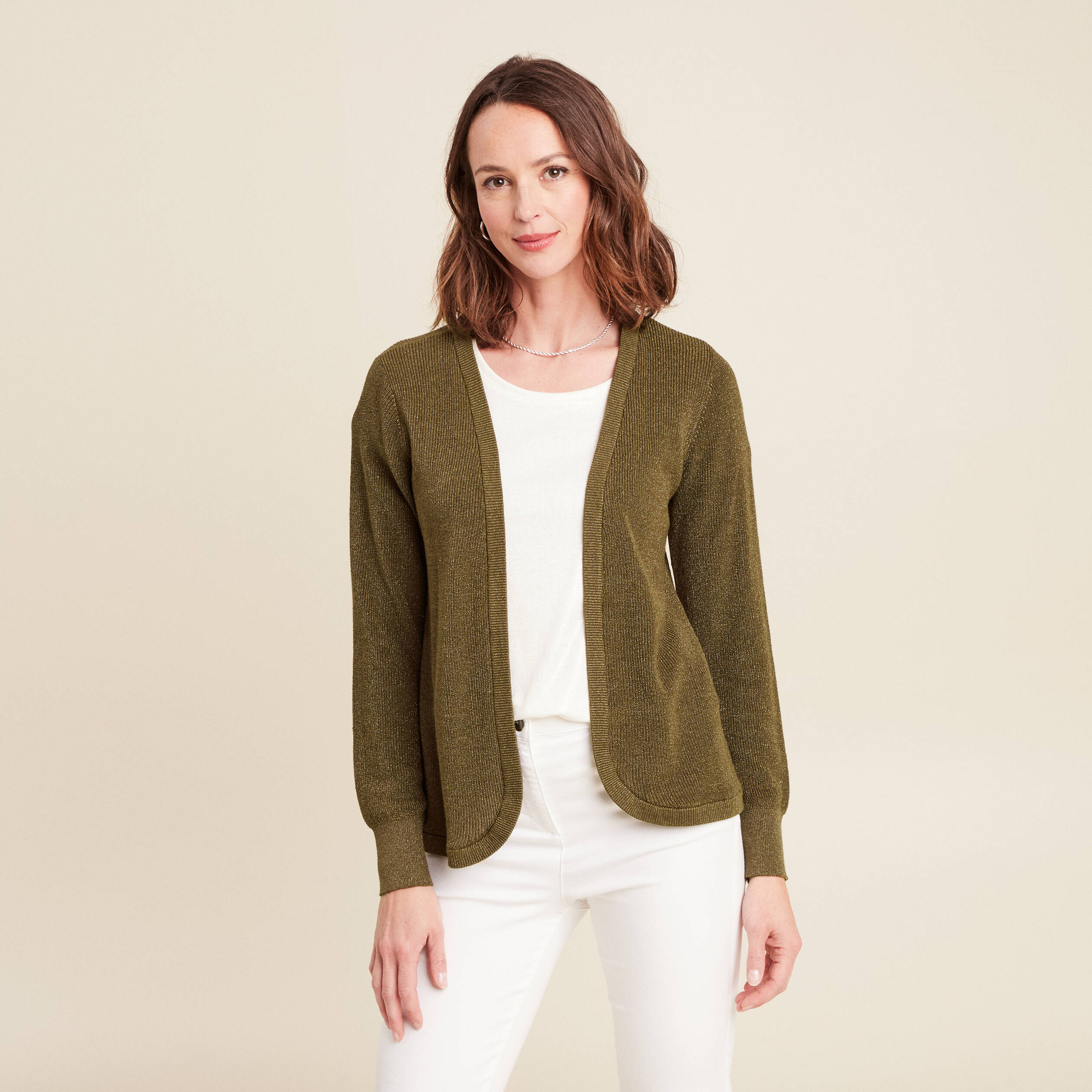 gilet manches longues vert olive femme Gilet manches longues vert olive femme