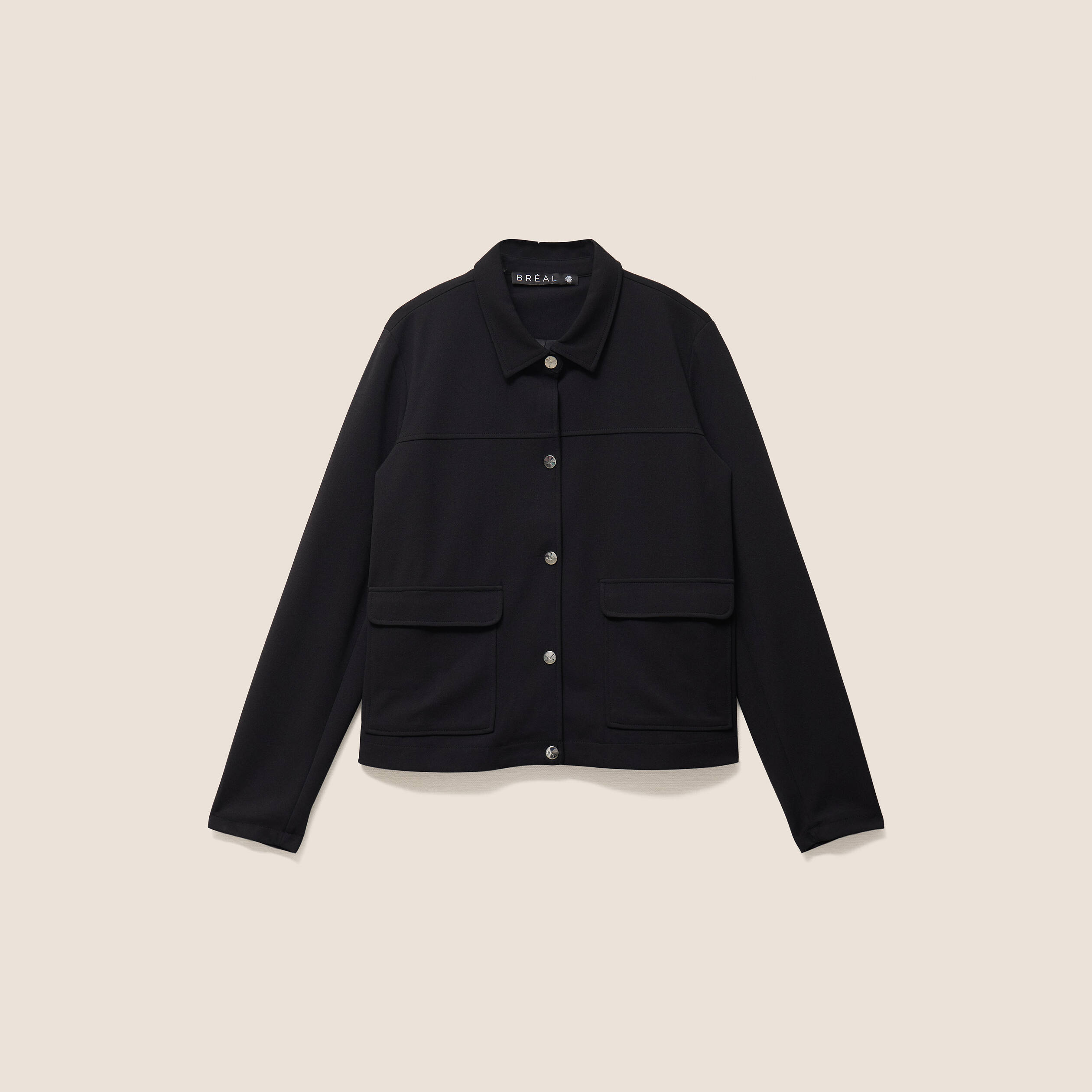 Veste courte droite manches longues noir femme