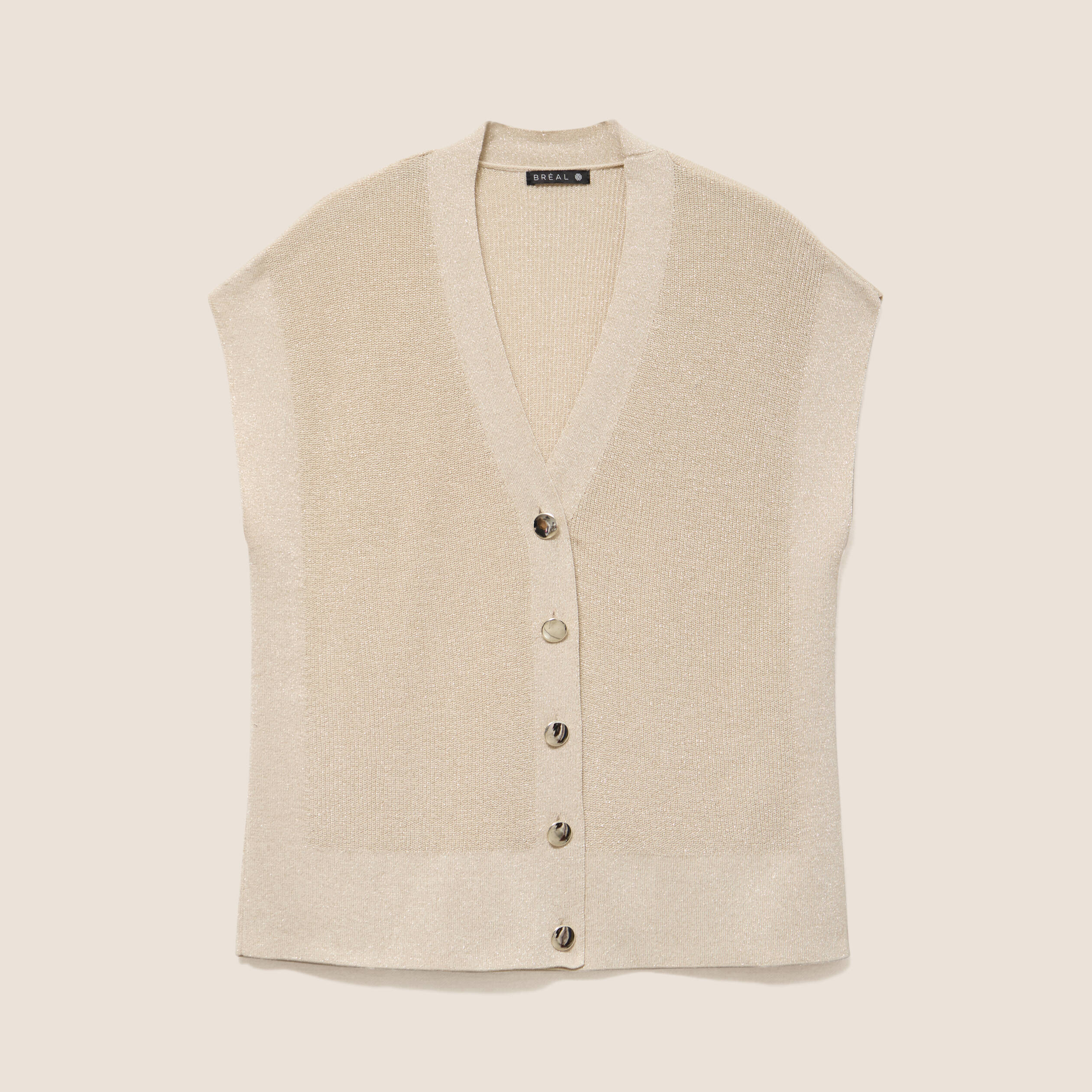 Gilet col v couleur or femme