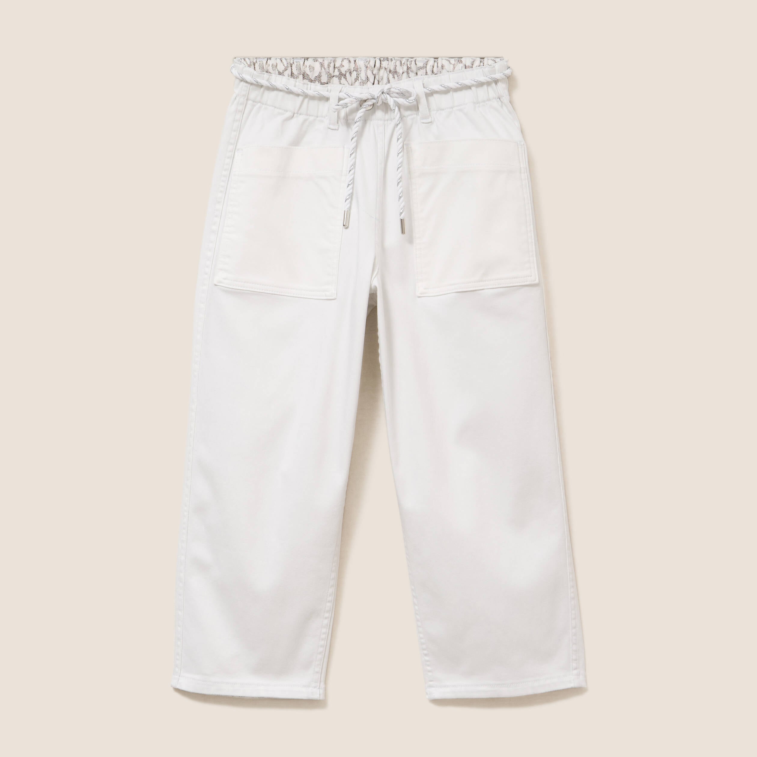 Pantacourt r&eacute;versible boyfriend blanc femme