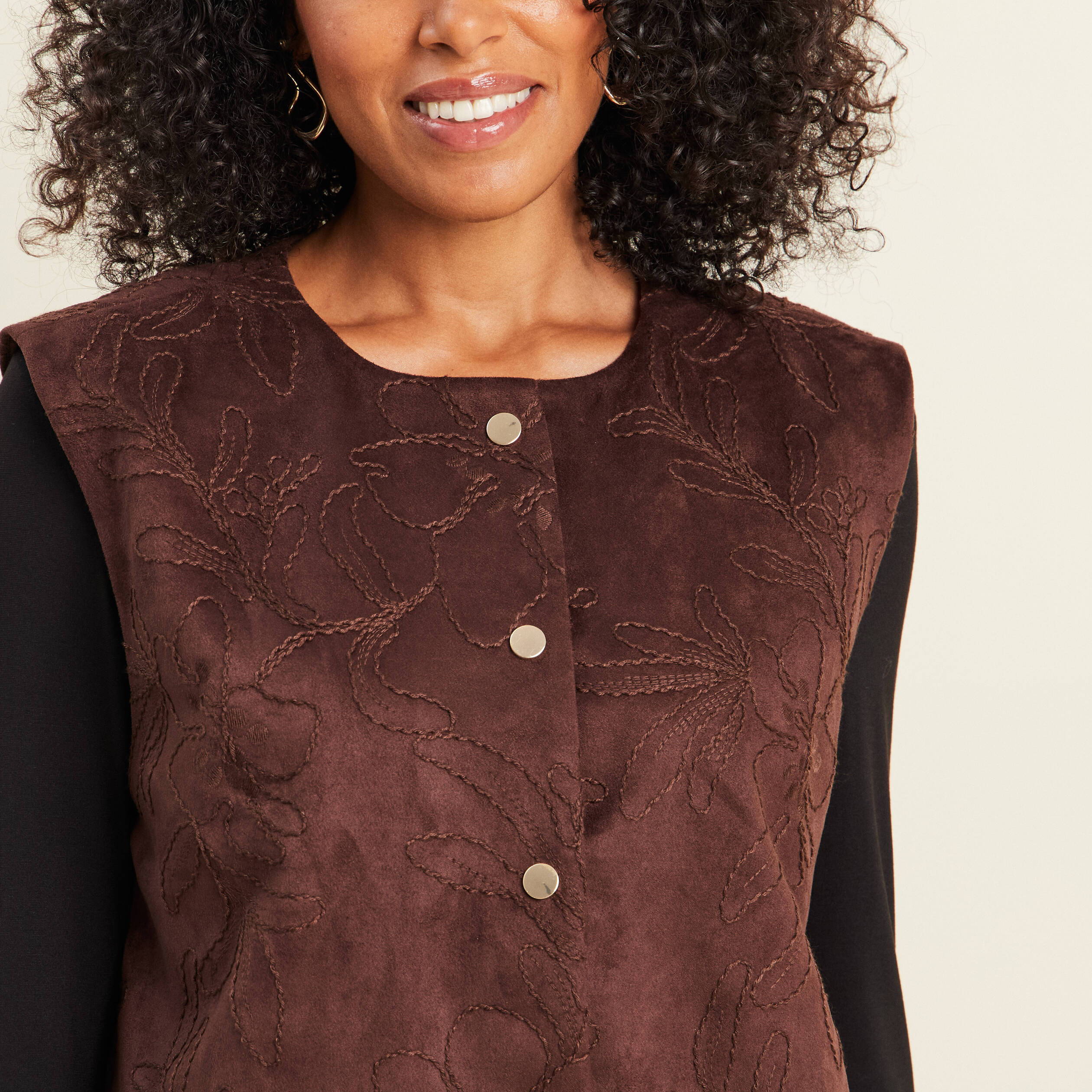 Veste sans manches doubl&eacute;e marron fonc&eacute; femme
