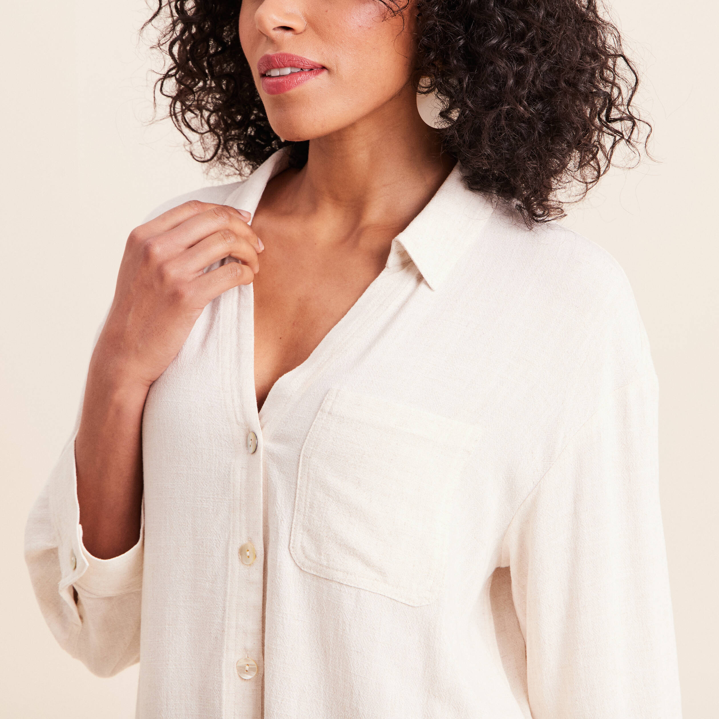 Chemise ample manches 3/4 beige femme