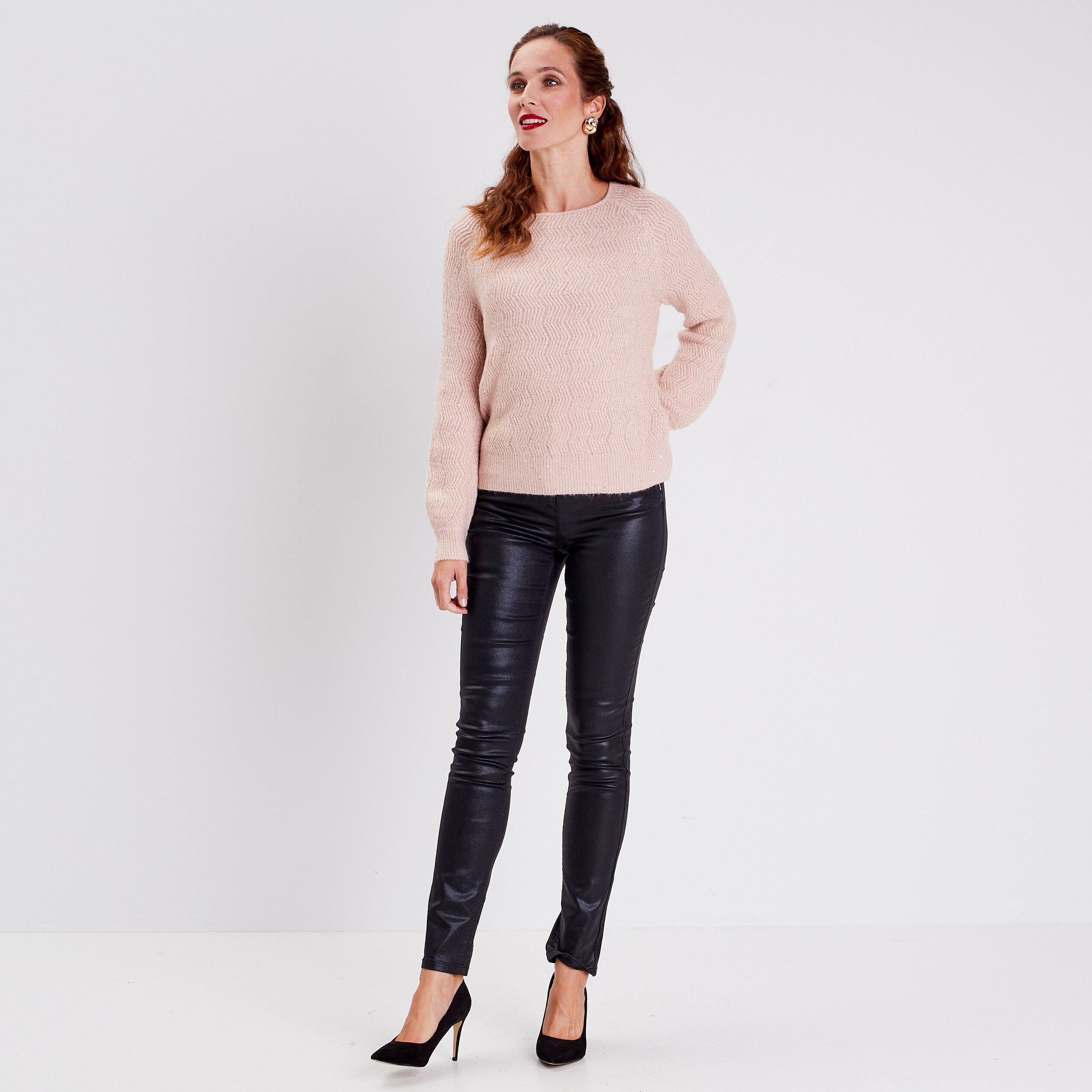 pull manches longues a sequins vieux rose femme Pull manches longues à sequins vieux rose femme