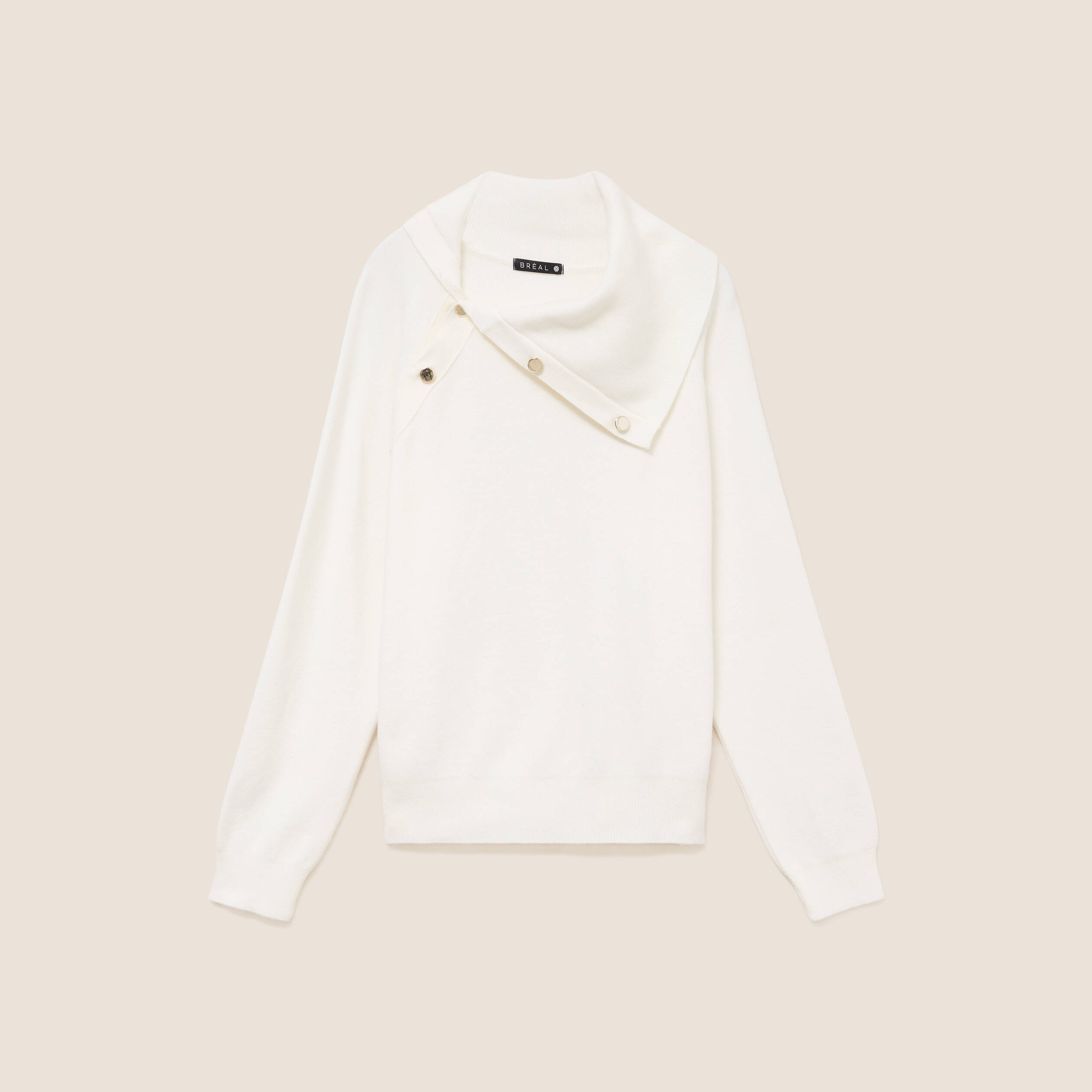 Pull droit col montant manches longues ecru femme