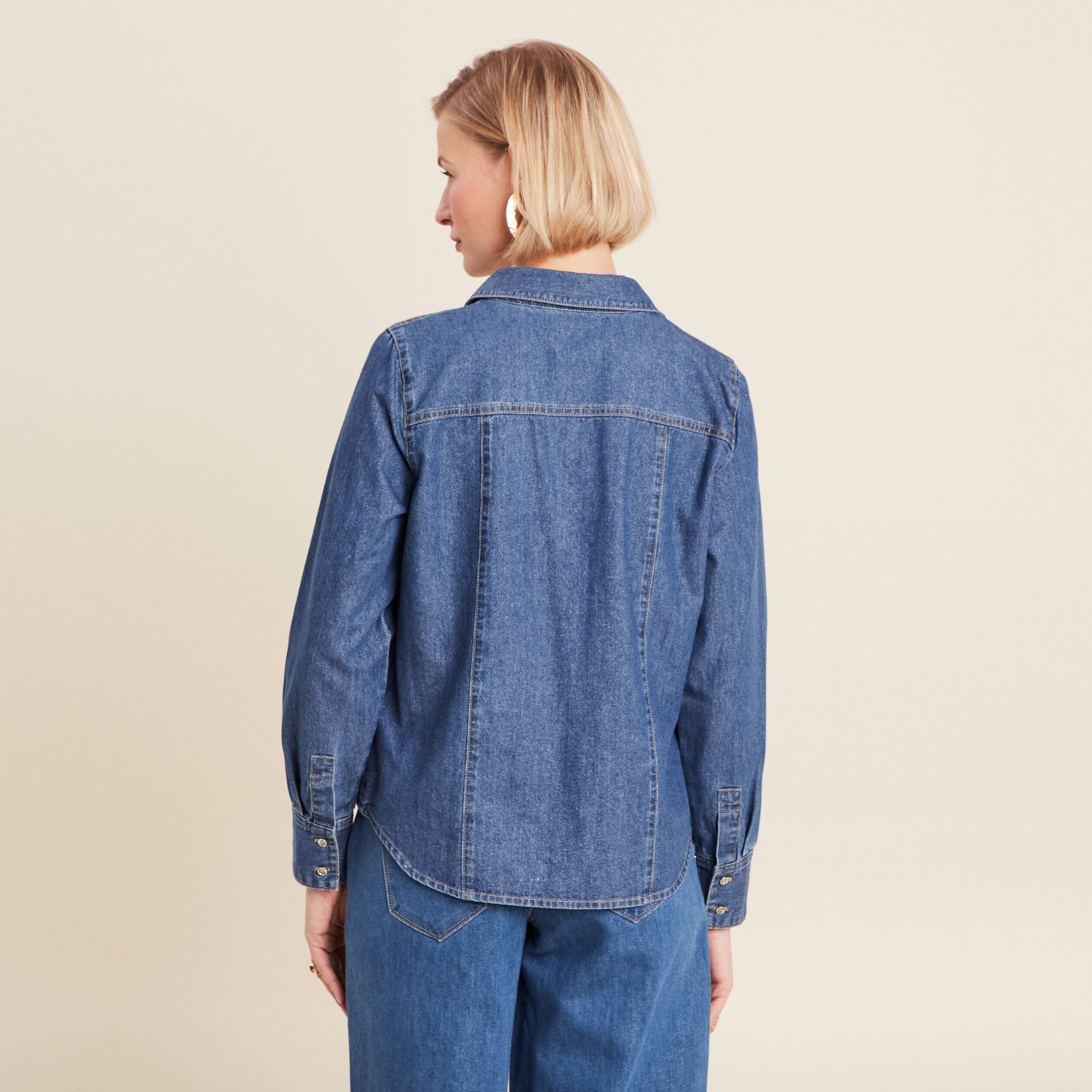 chemise manches longues jean denim stone femme Chemise manches longues jean denim stone femme
