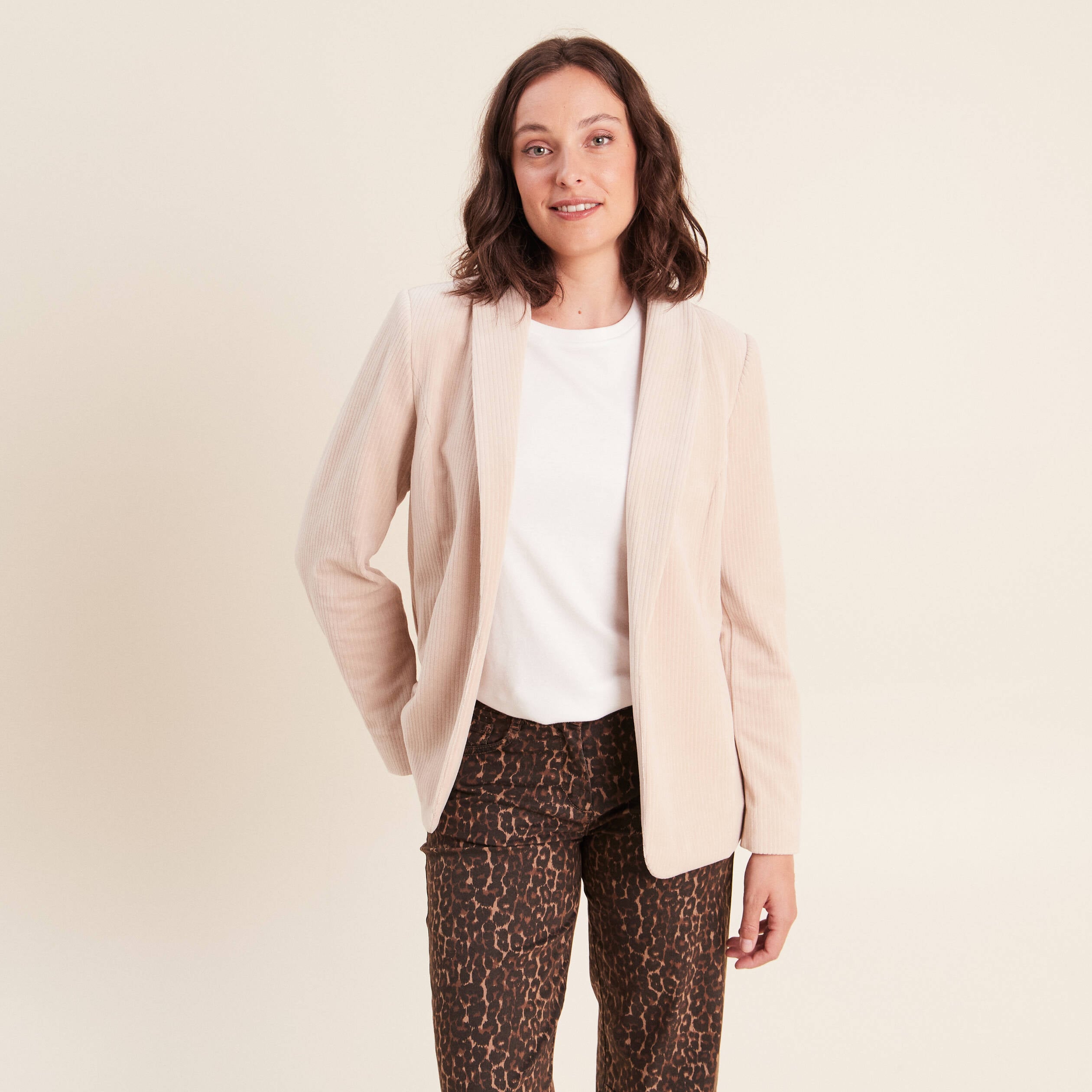 Veste tailleur velours sable femme
