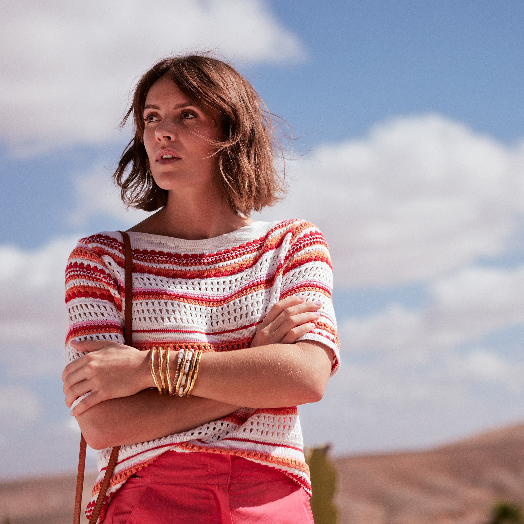 pull manches 34 ajoure orange femme Pull manches 3/4 ajouré orange femme