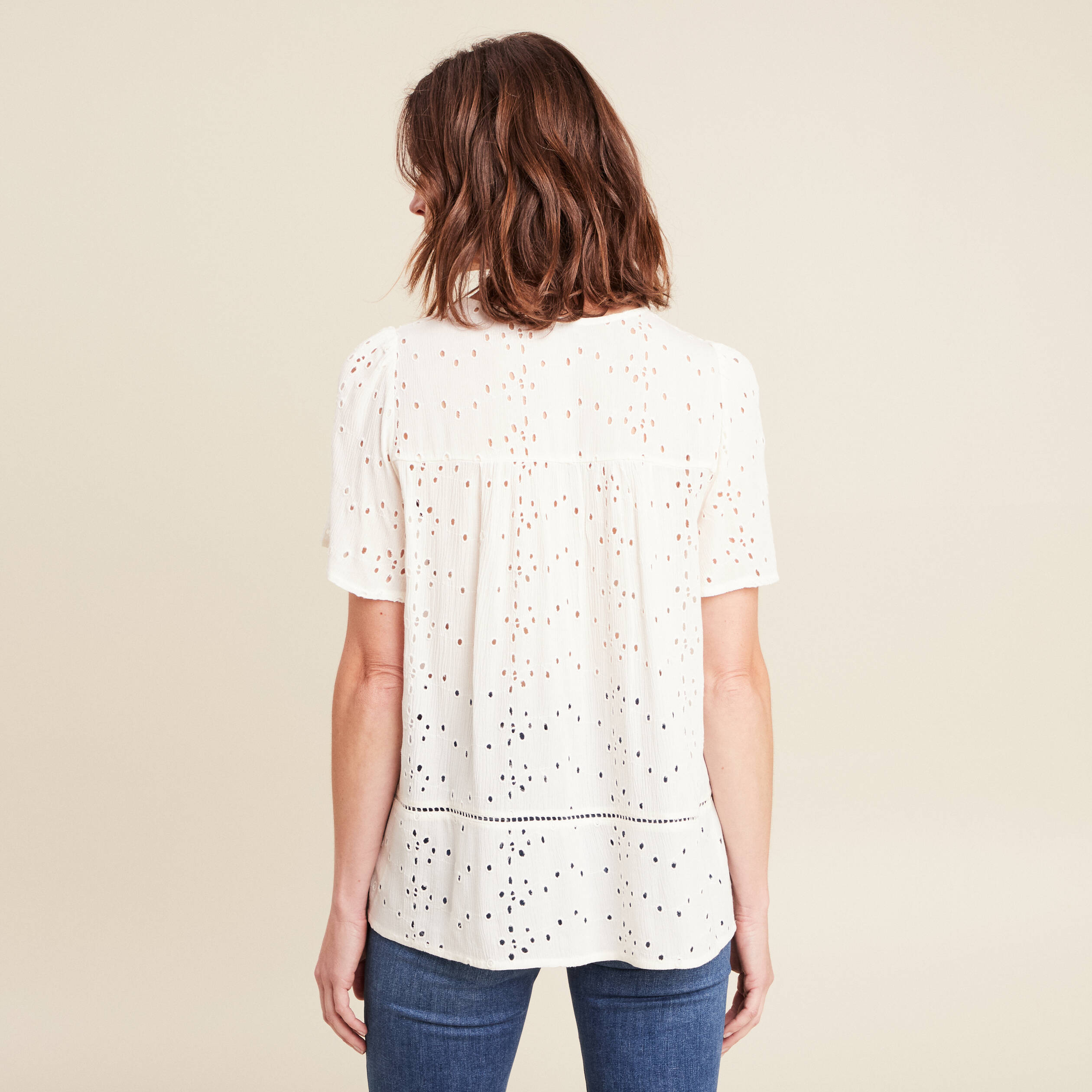 Blouse ample manches courtes ecru femme