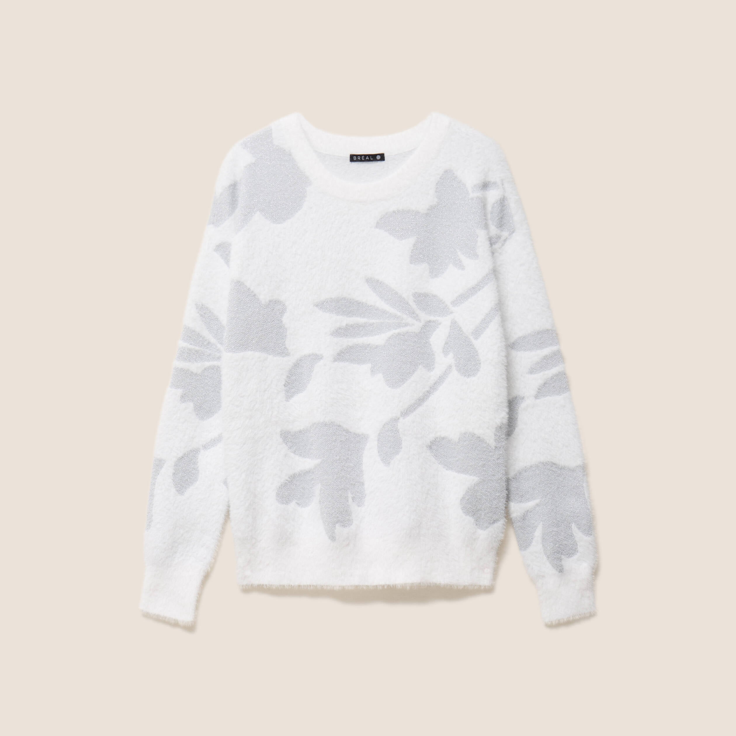 Pull col rond manches longues couleur argent femme