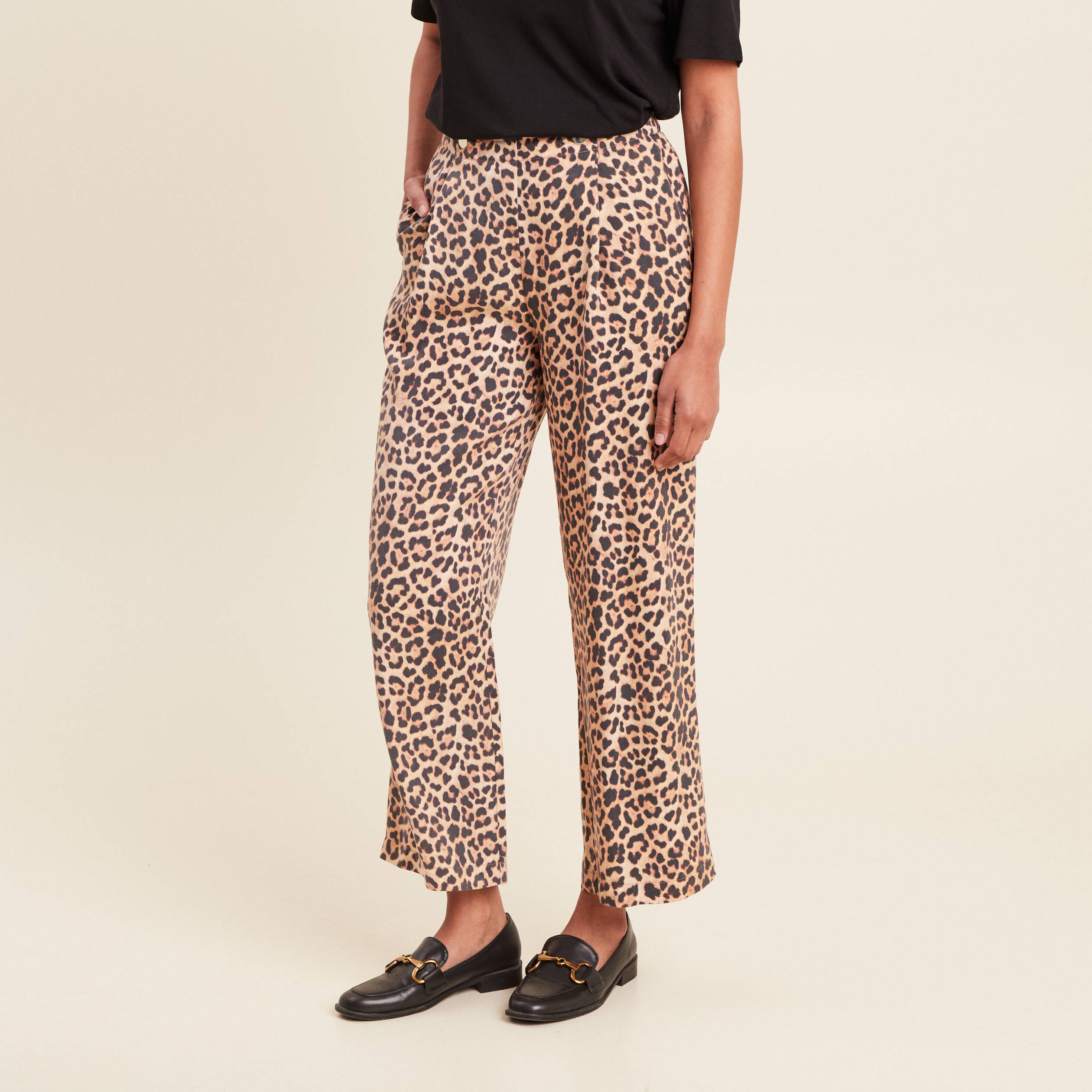 pantalon flou taille haute sable femme Pantalon flou taille haute sable femme