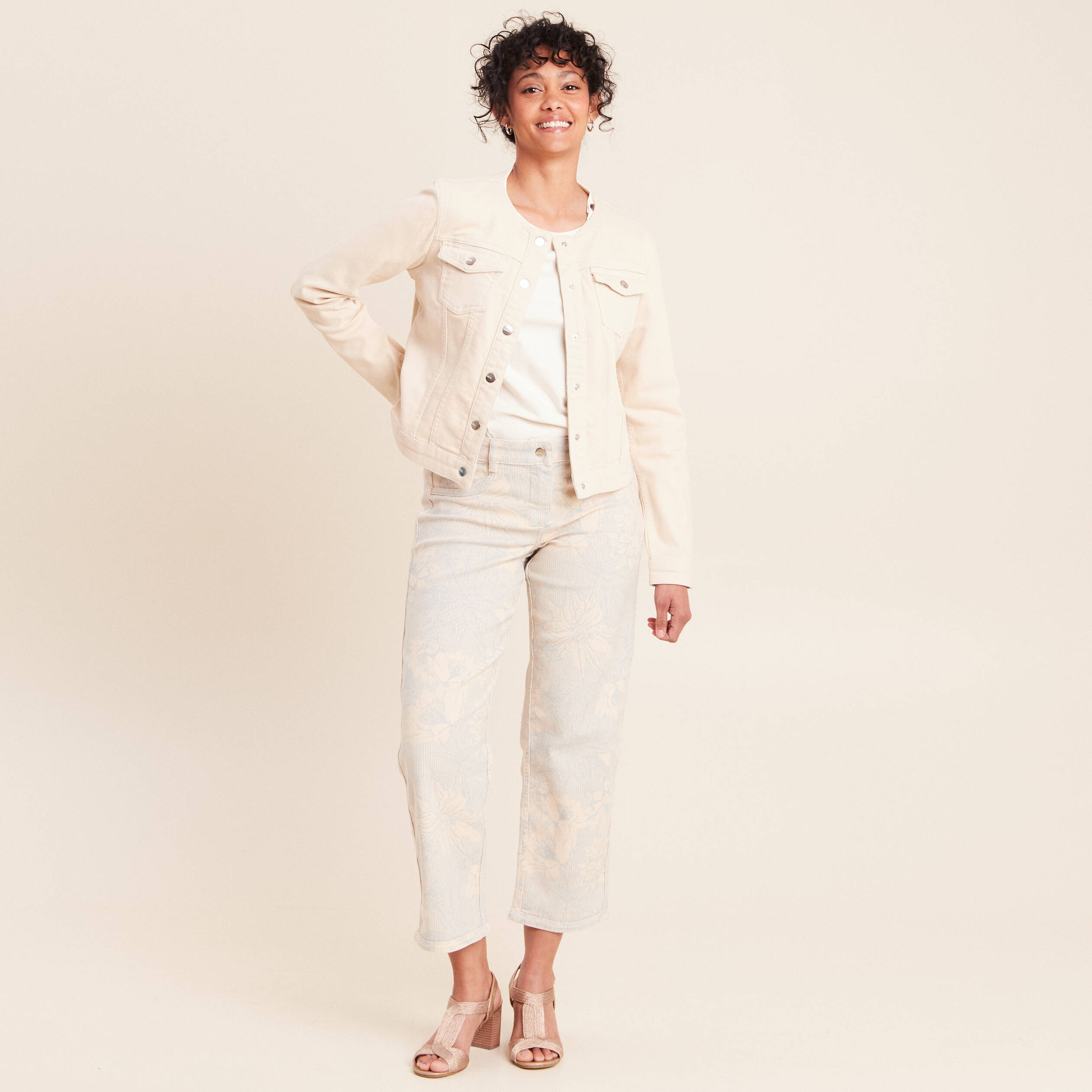 Jean r&eacute;versible droit 7/8&egrave;me beige femme