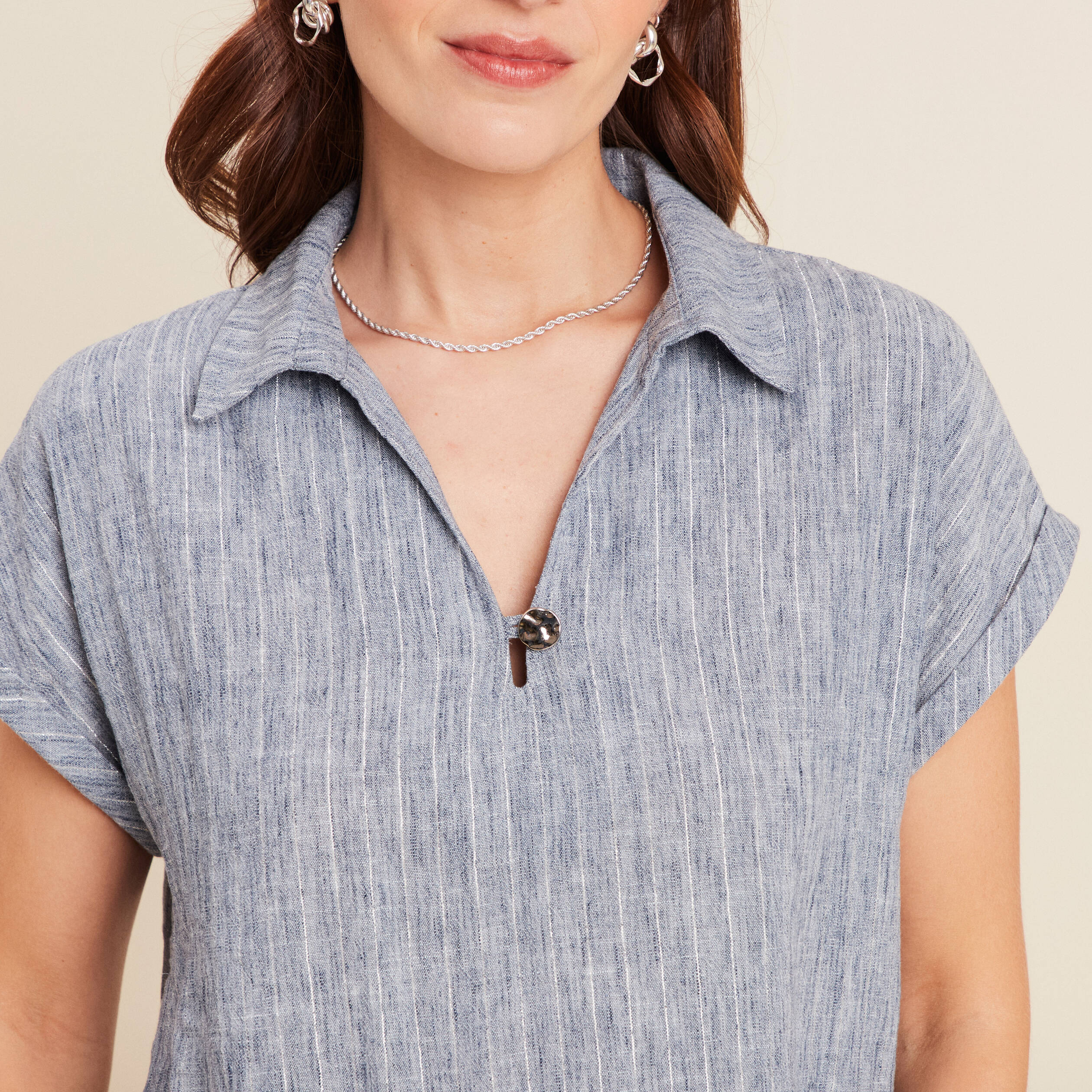 Blouse manches courtes fluide bleu femme