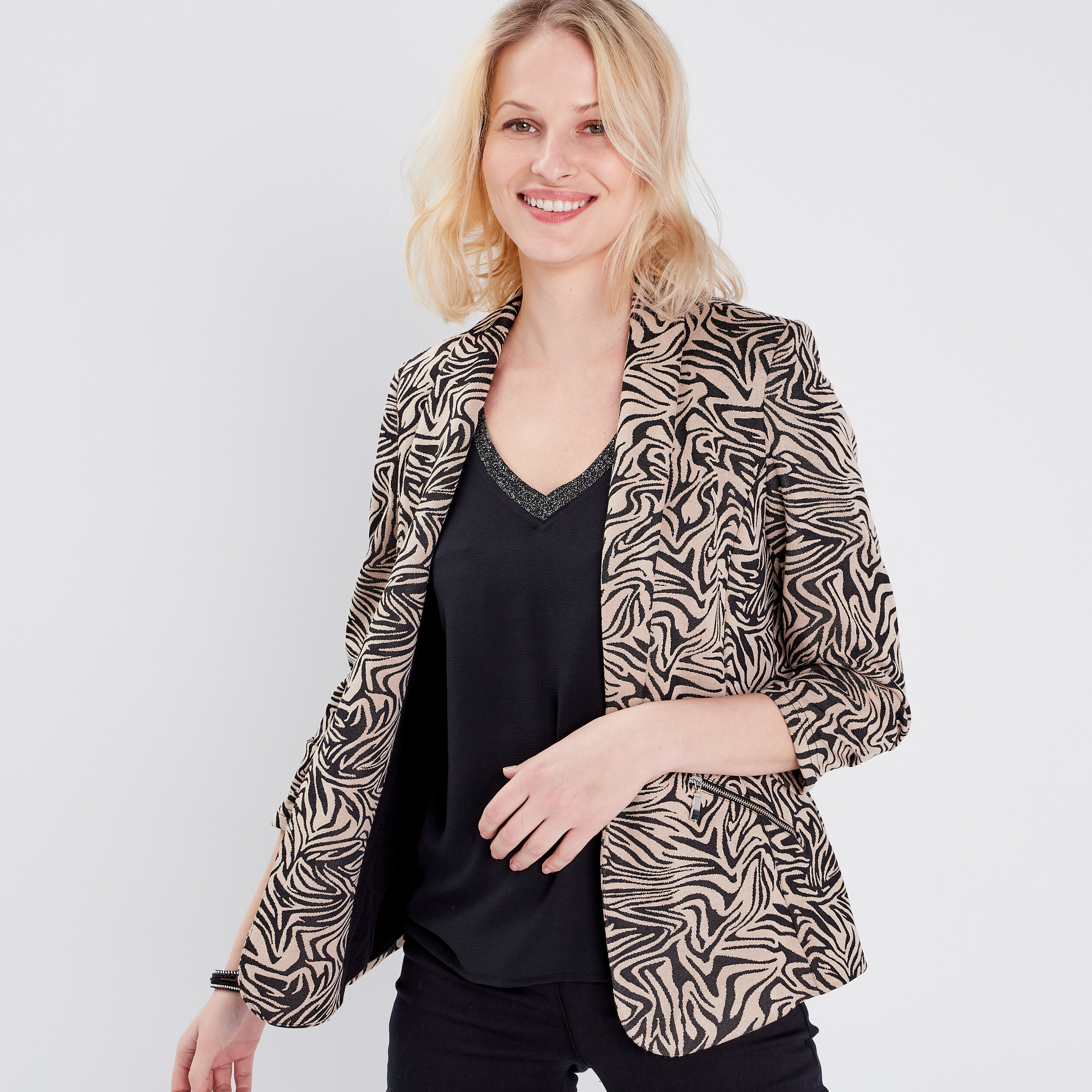 veste droite manches 34 noir femme Veste droite manches 3/4 noir femme