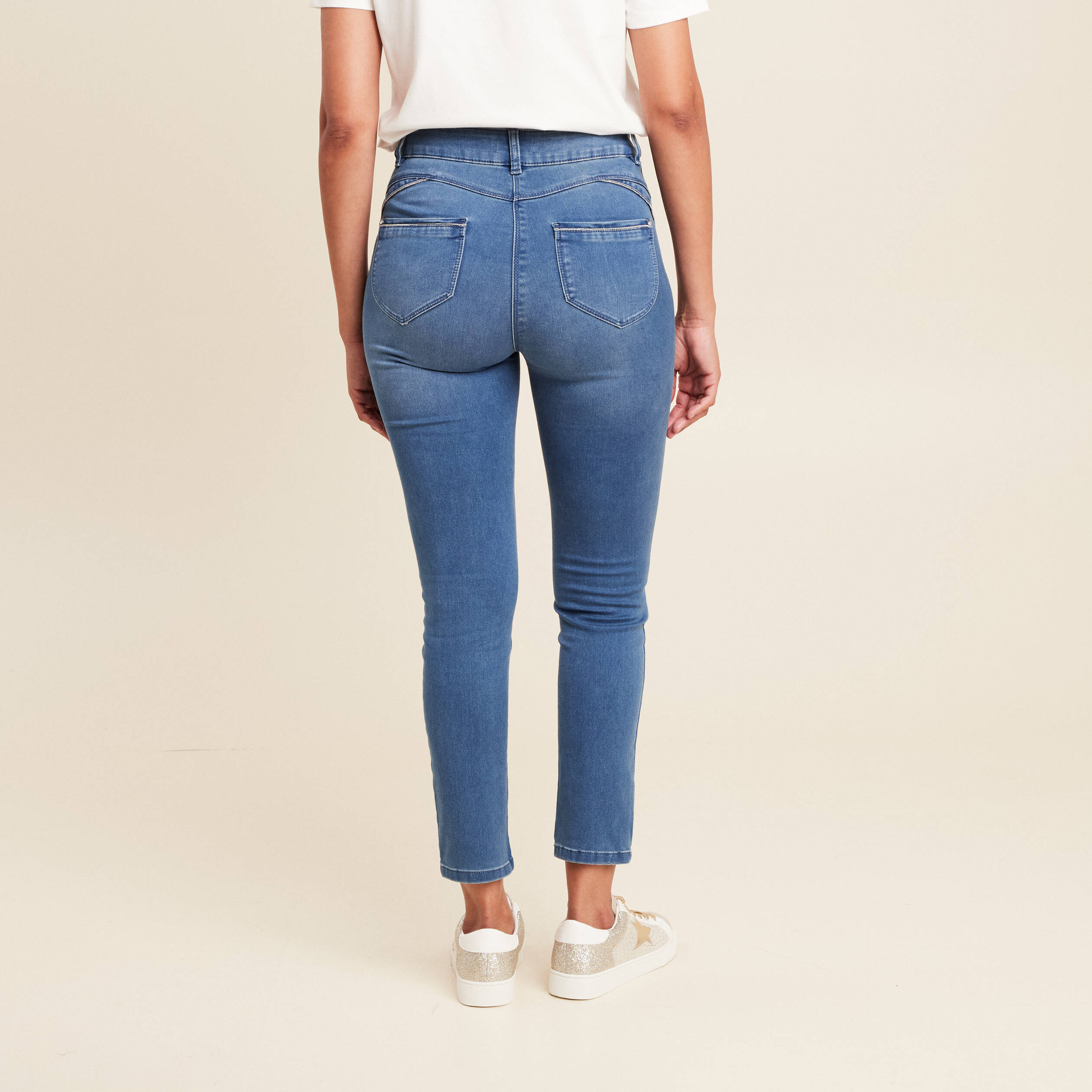 jean ajuste taille haute denim double stone femme Jean ajusté taille haute denim double stone femme