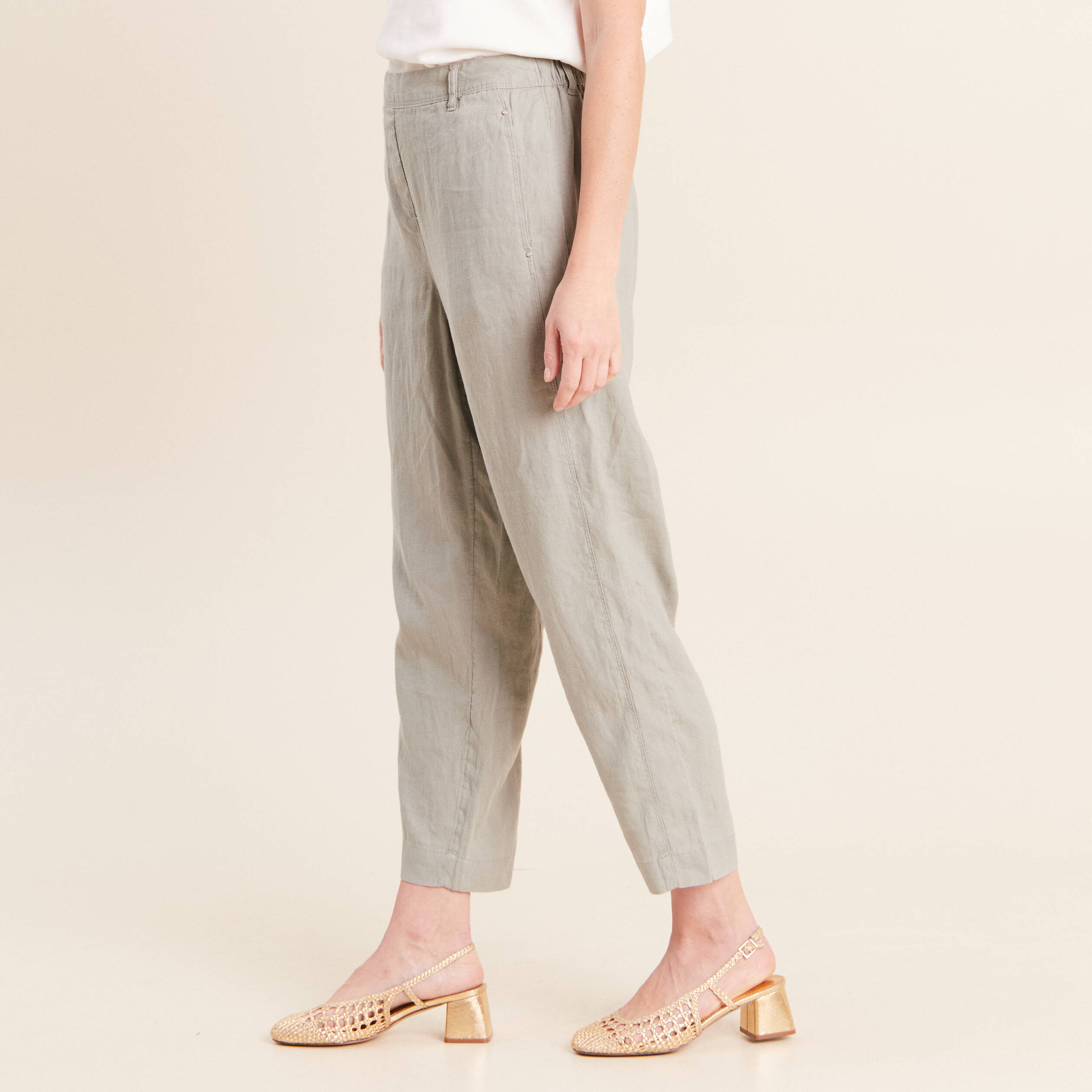 Pantalon large 7/8&egrave;me taille haute vert clair femme