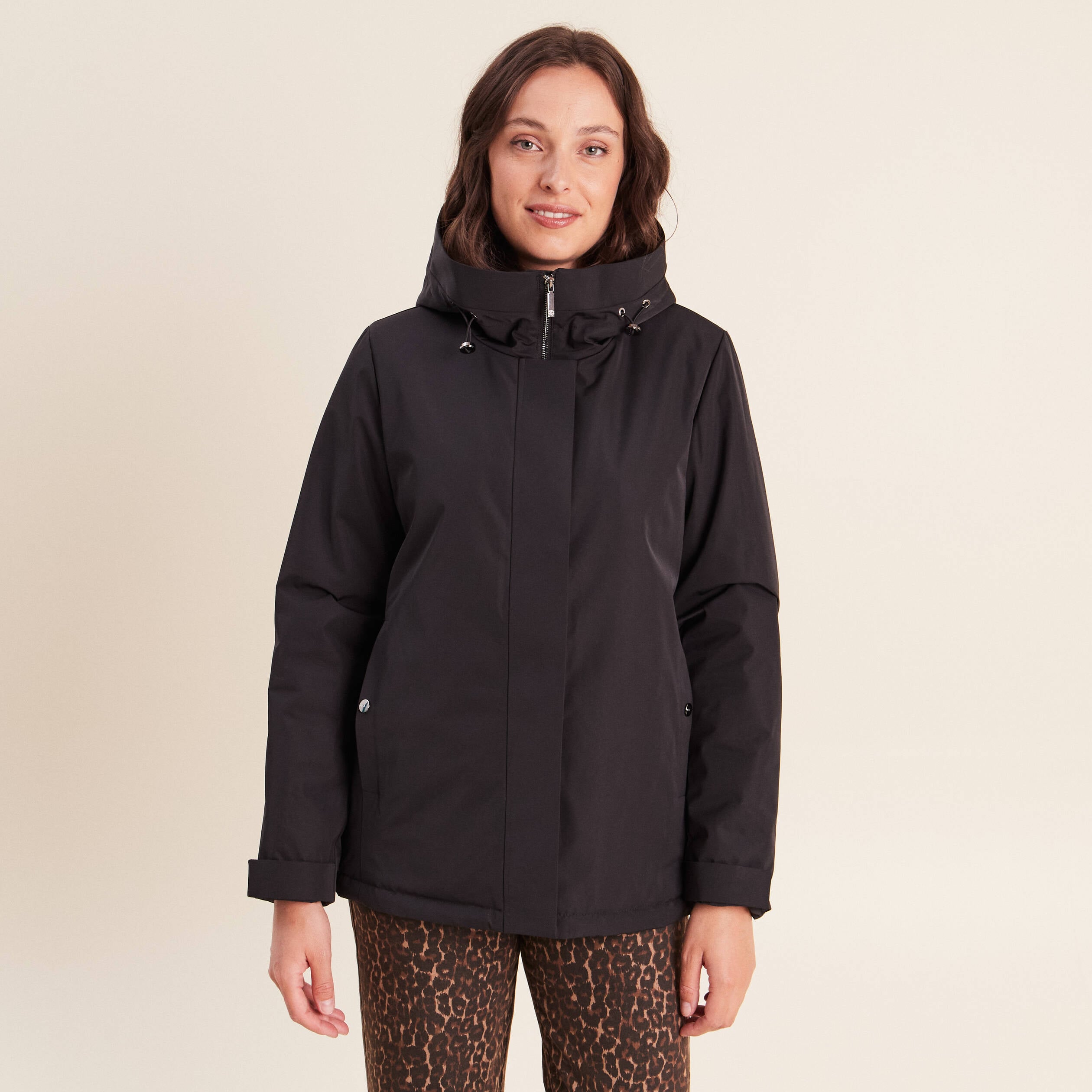 Parka doubl&eacute;e avec capuche noir femme