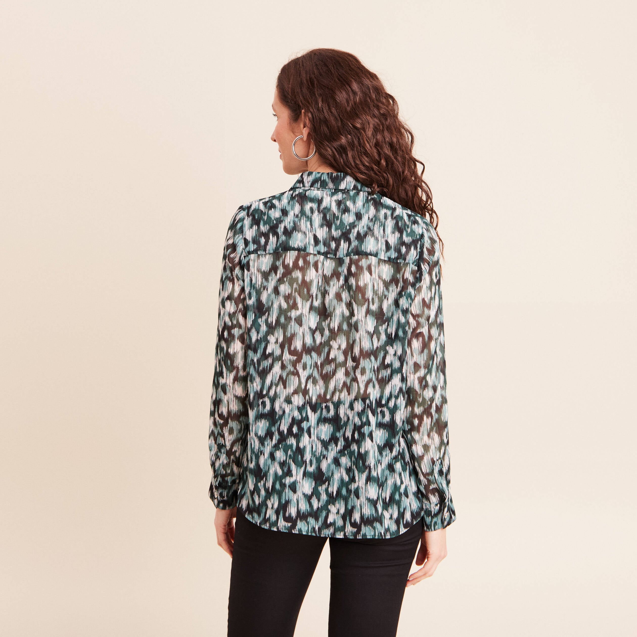 Chemise manches longues en voile vert femme