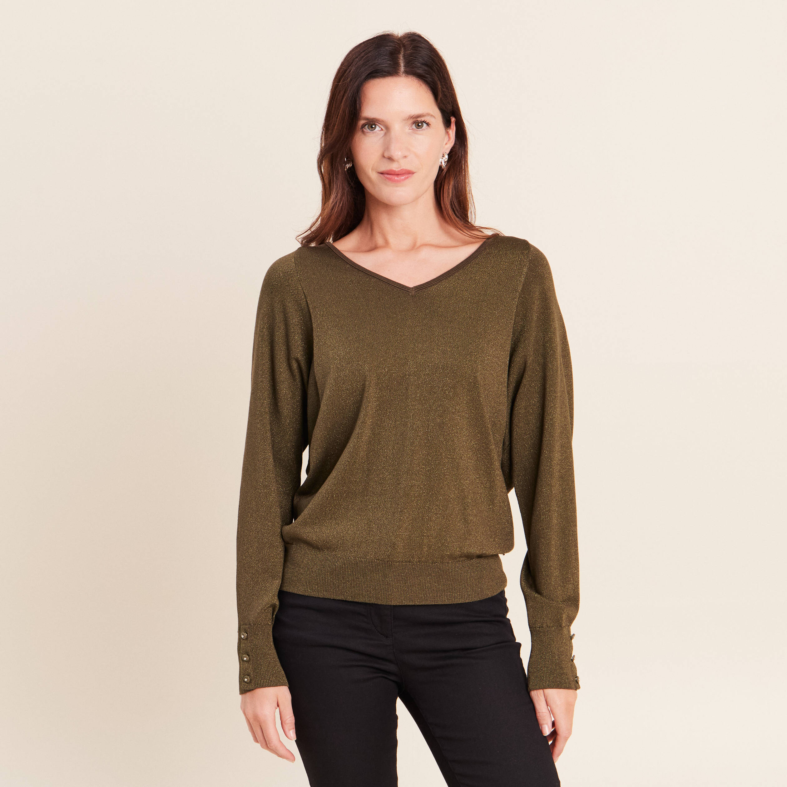 Pull manches longues vert kaki femme