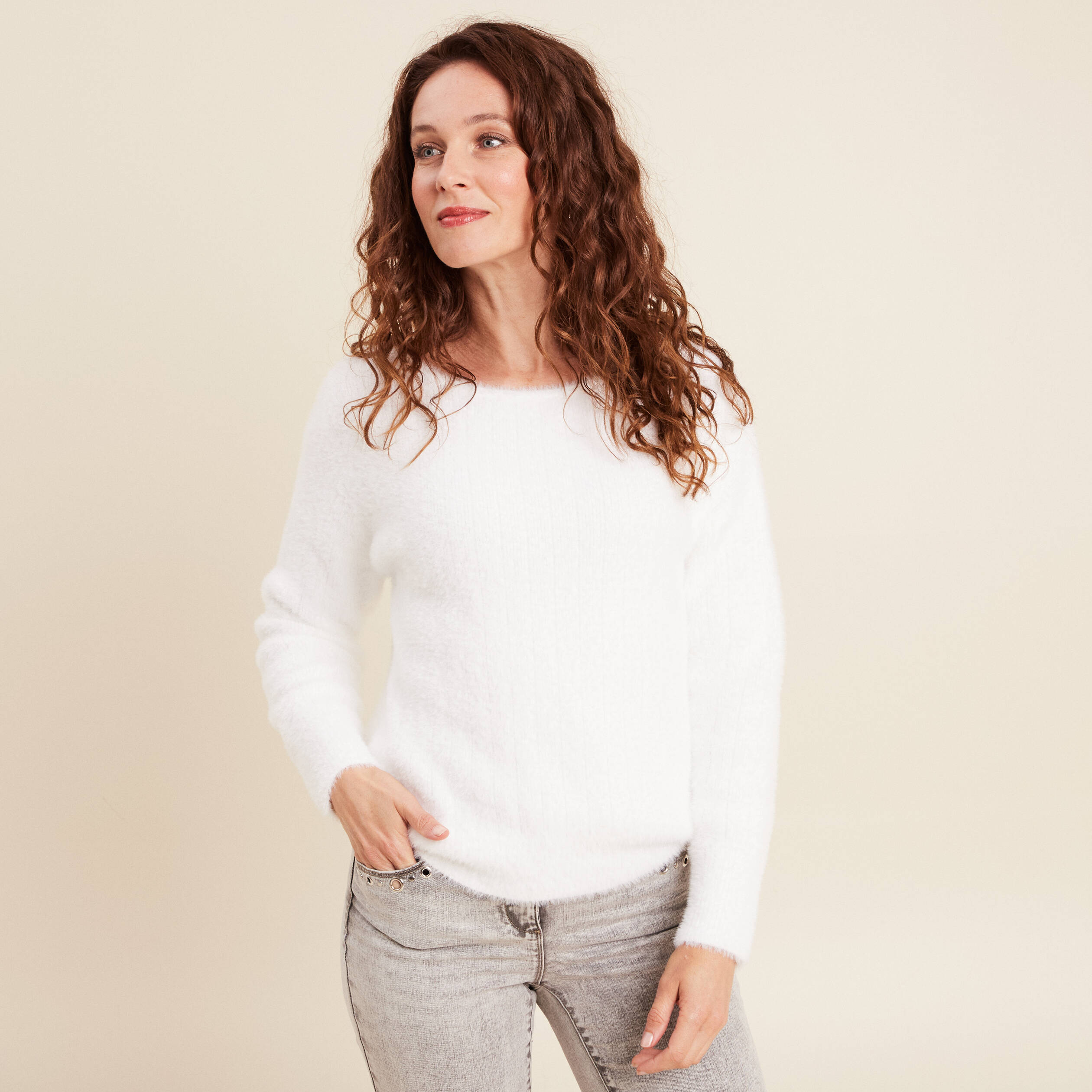 Haut Femme Manches Longues Col Bateau - Coupe Ample, Tissu Doux, Basique Décontracté Toutes Saisons