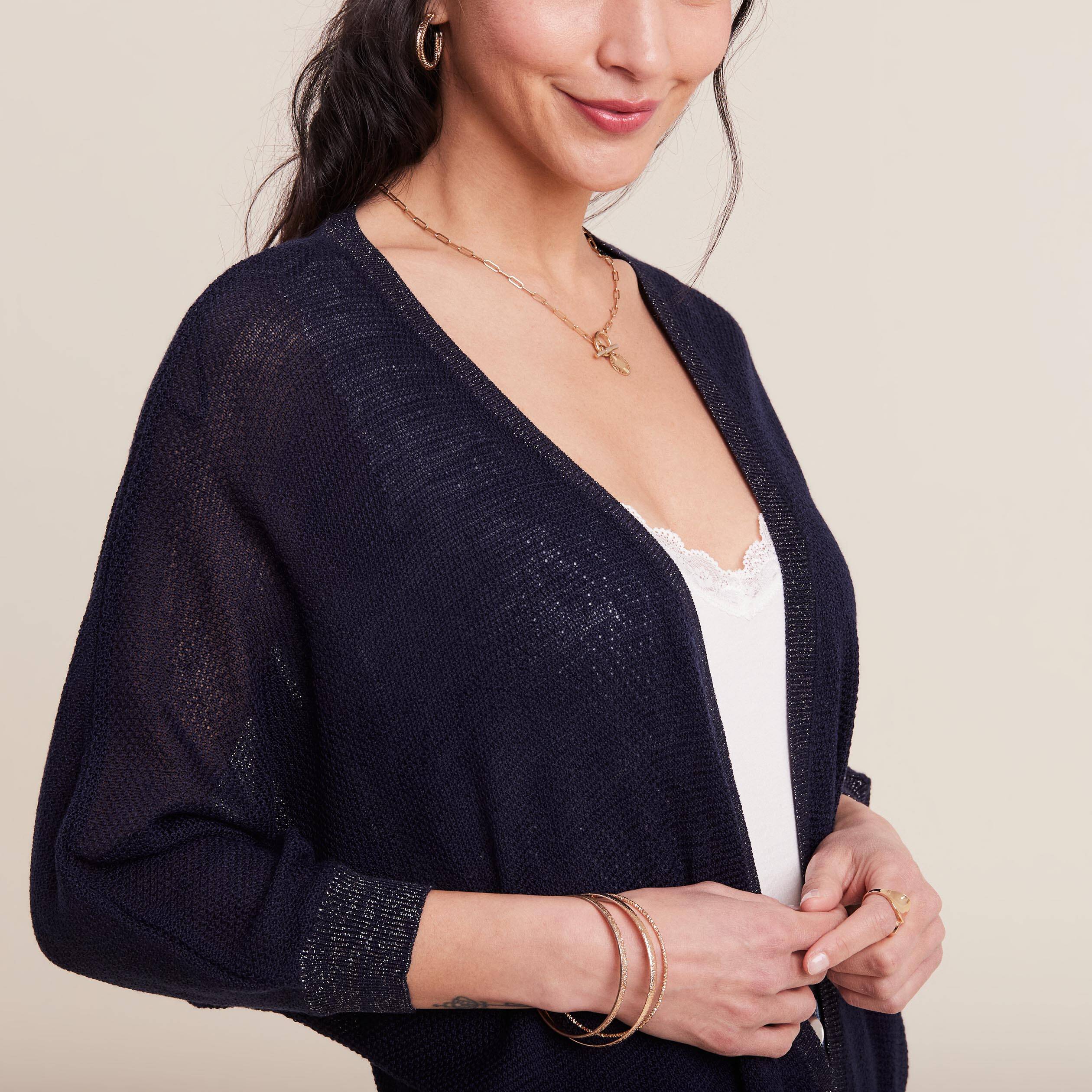 Gilet manches 3/4 bleu marine femme