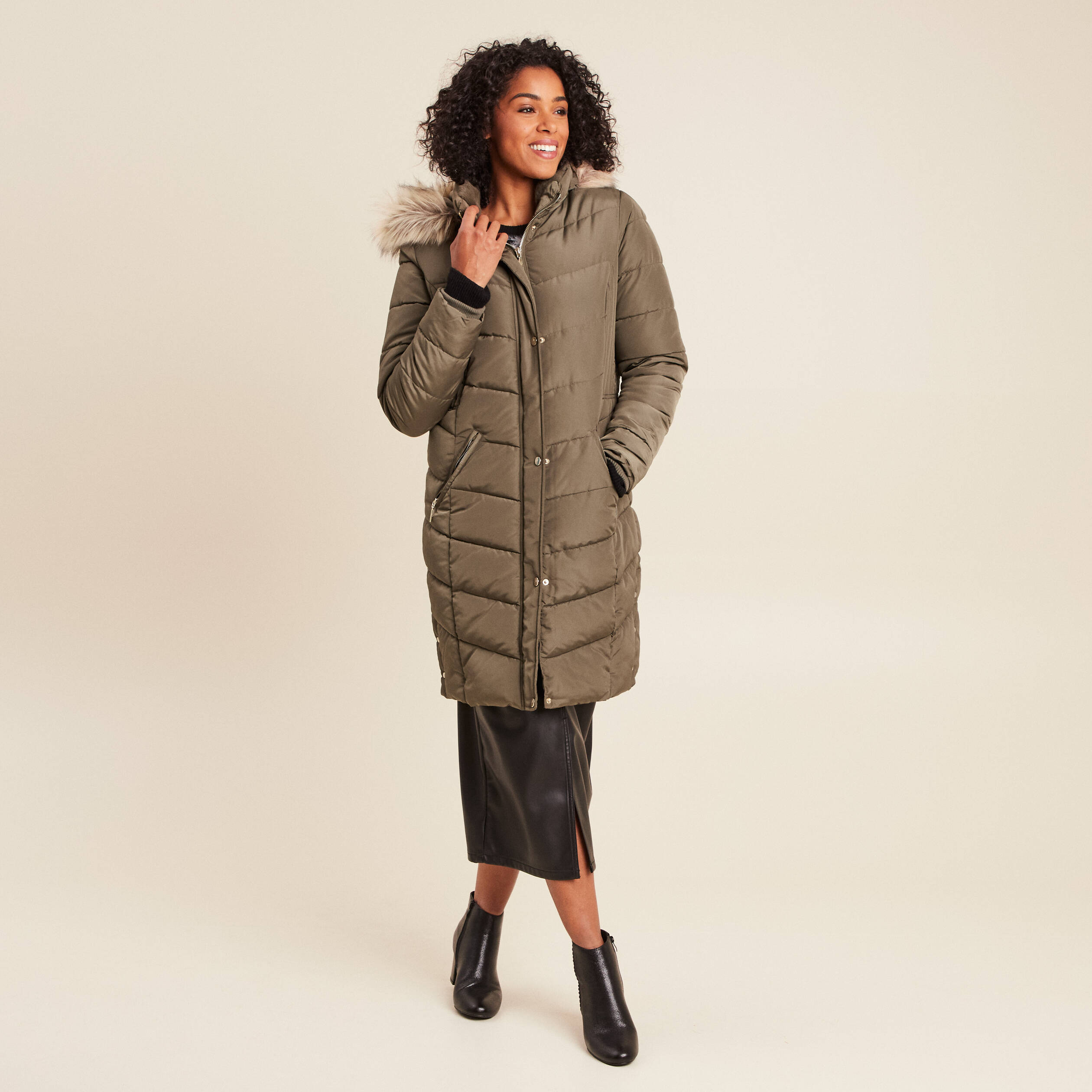 Veste Doudoune Cache Cache Beige Taille S (36) + écharpe Foulard Assortis - Occasion TB