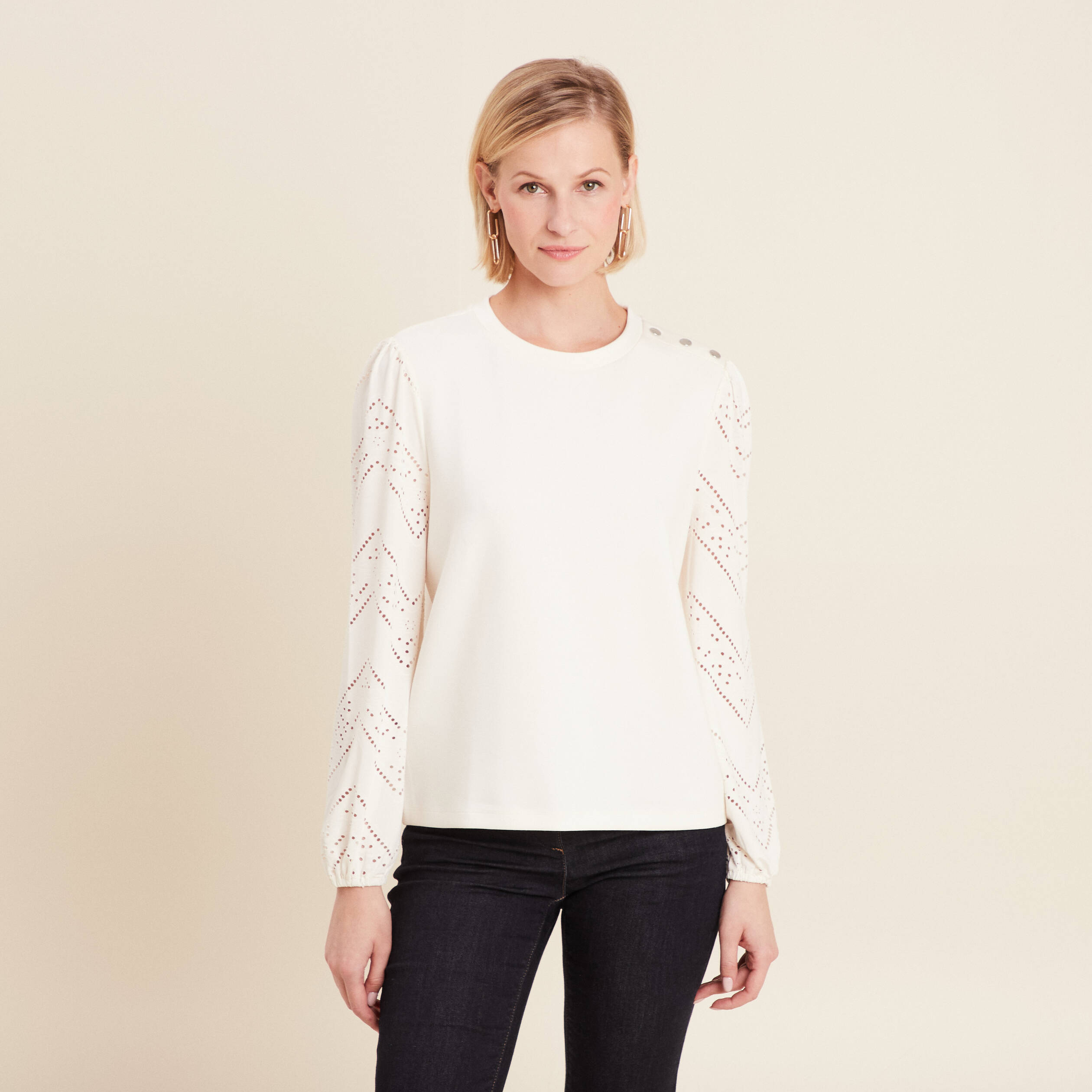 Sweat manches longues ecru femme
