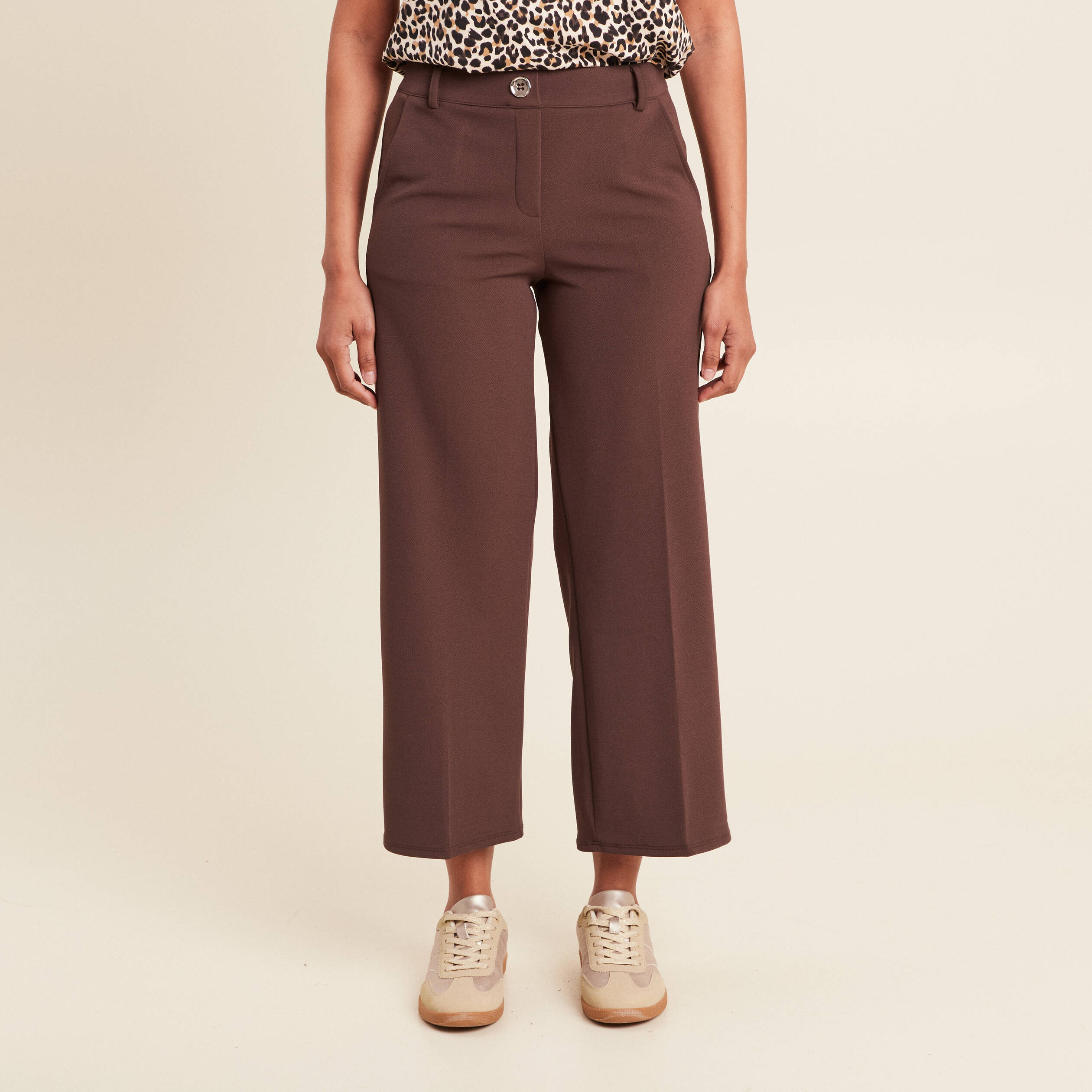 pantalon large pinces marron femme Pantalon large pinces marron femme