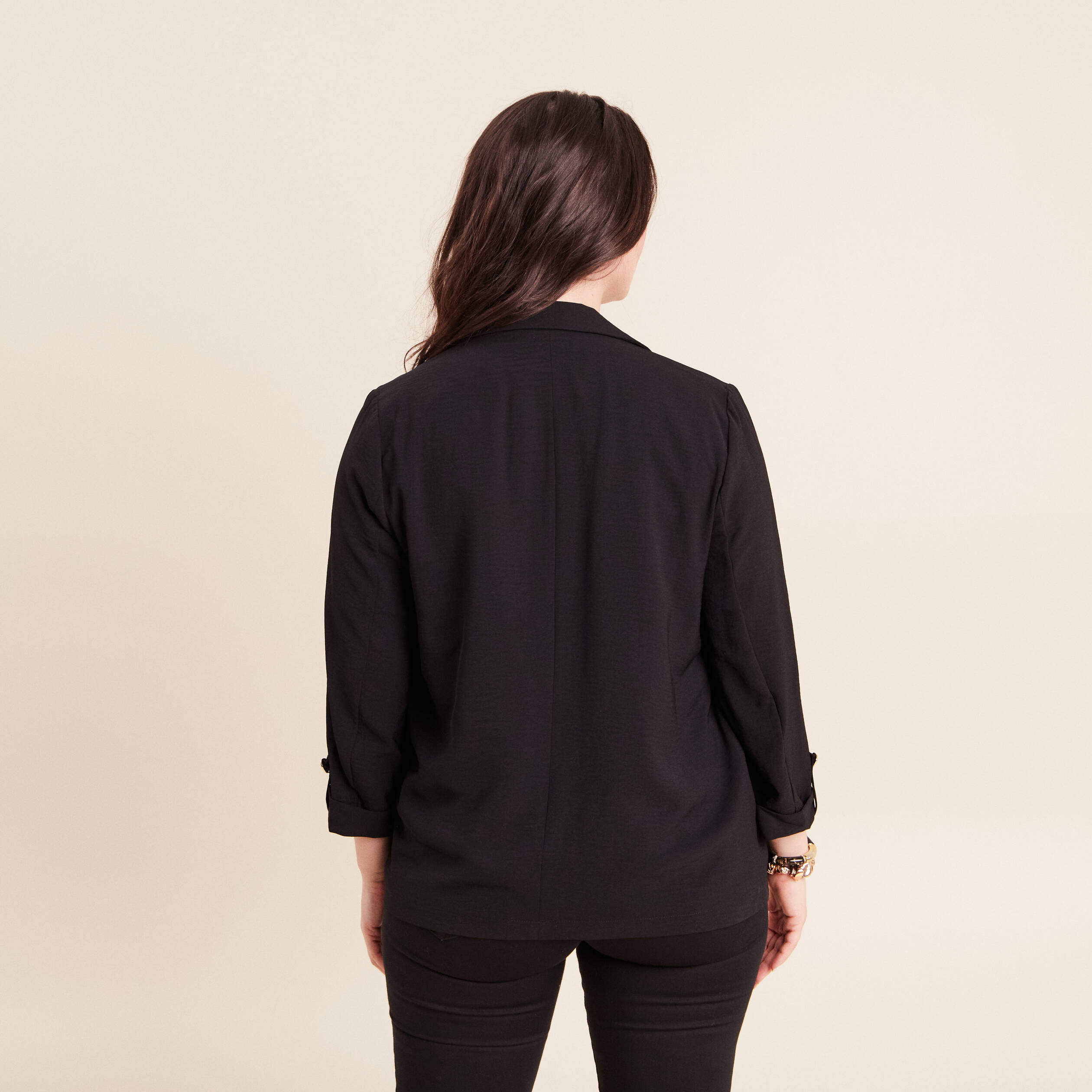 Veste longue droite col tailleur noir femme