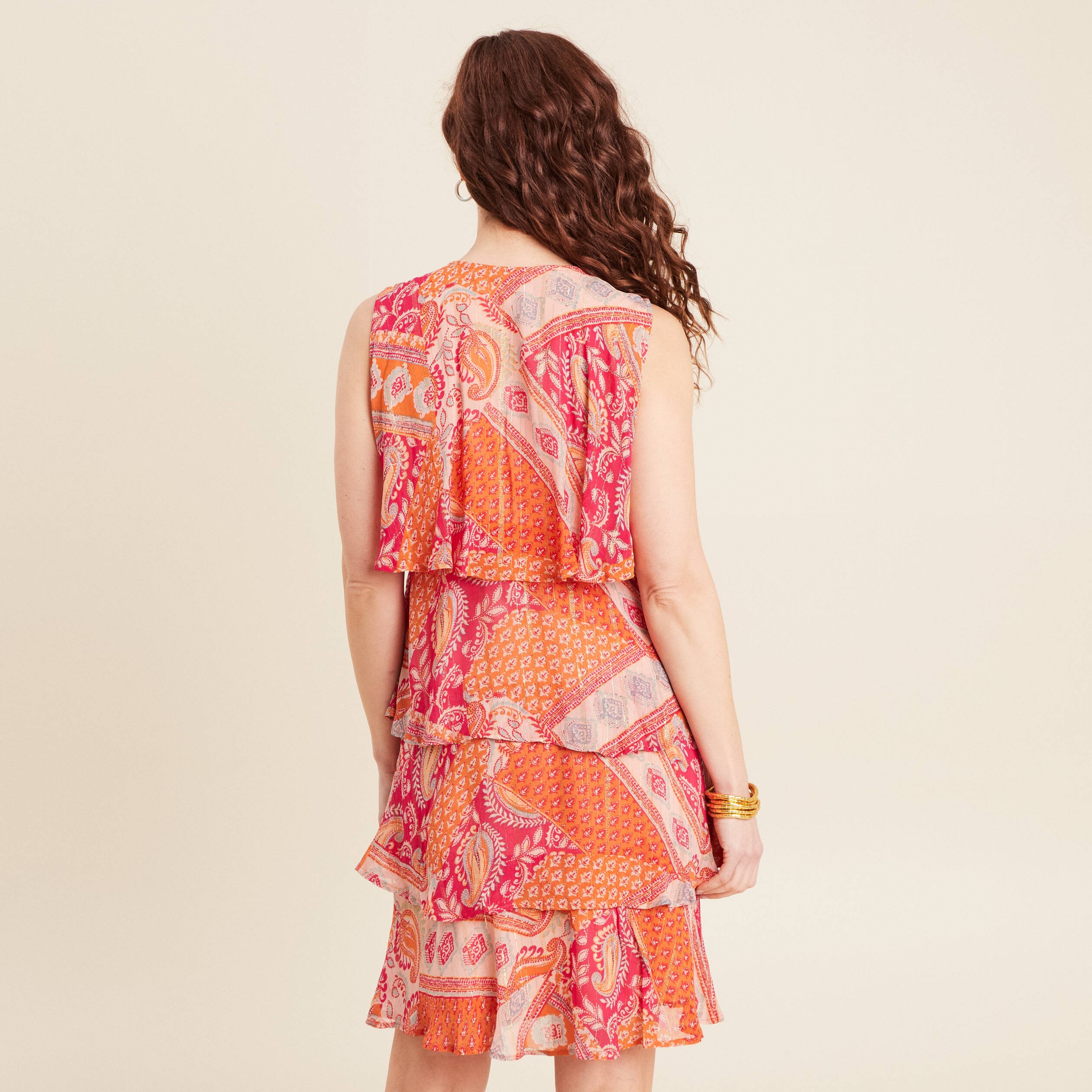 robe evasee a volants orange femme Robe évasée à volants orange femme