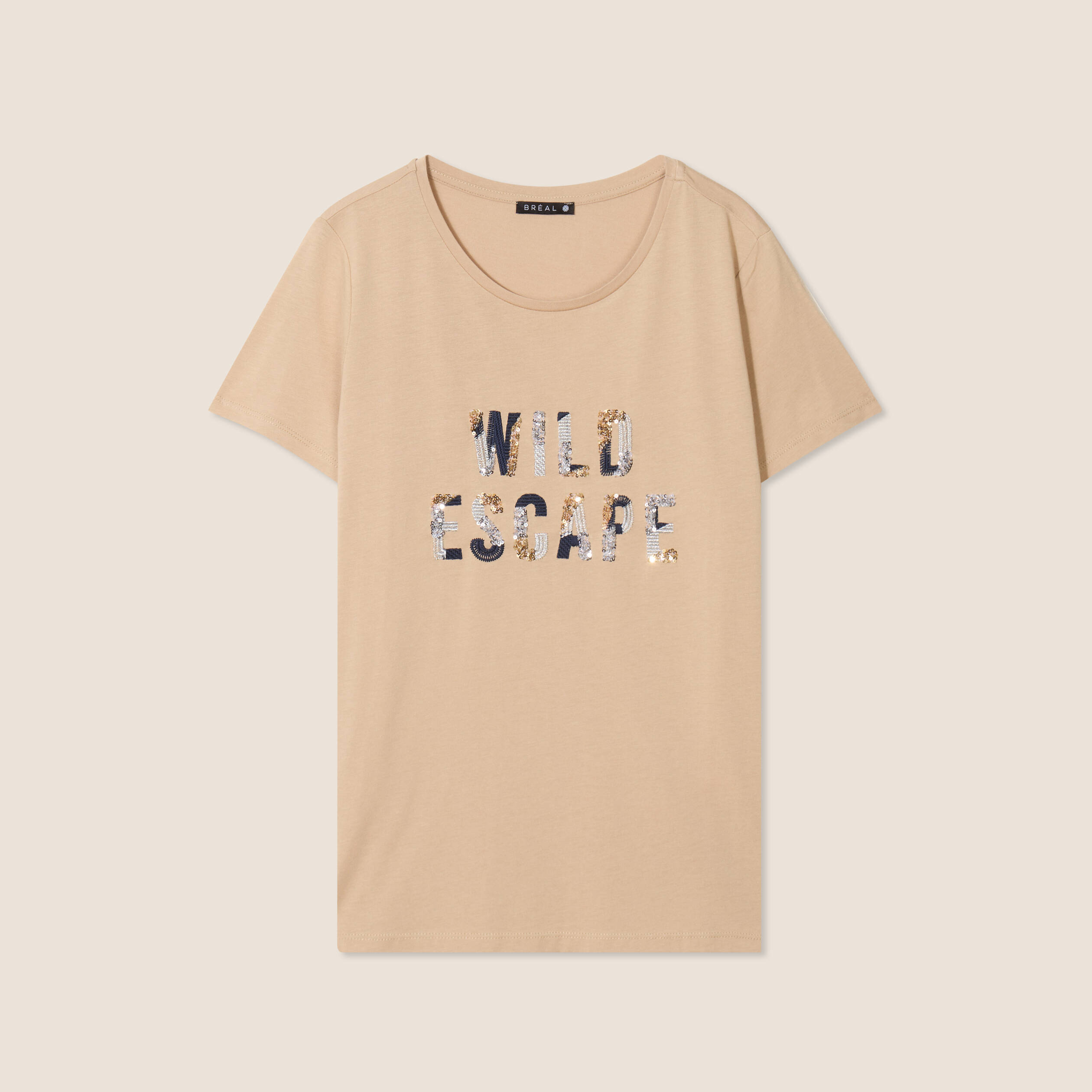 T-shirt sequins manches courtes sable femme
