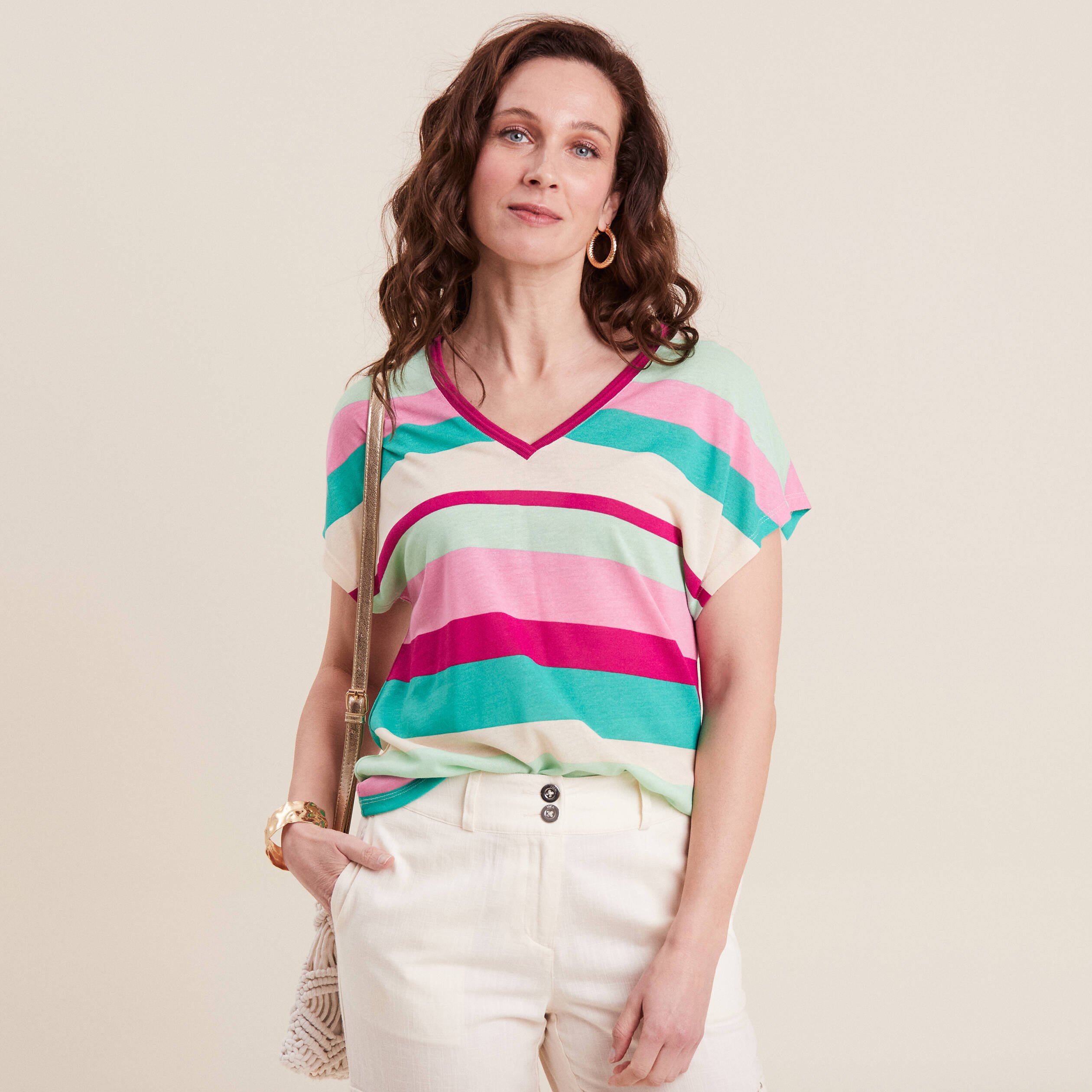 t shirt manches courtes rose femme T-shirt manches courtes rose femme