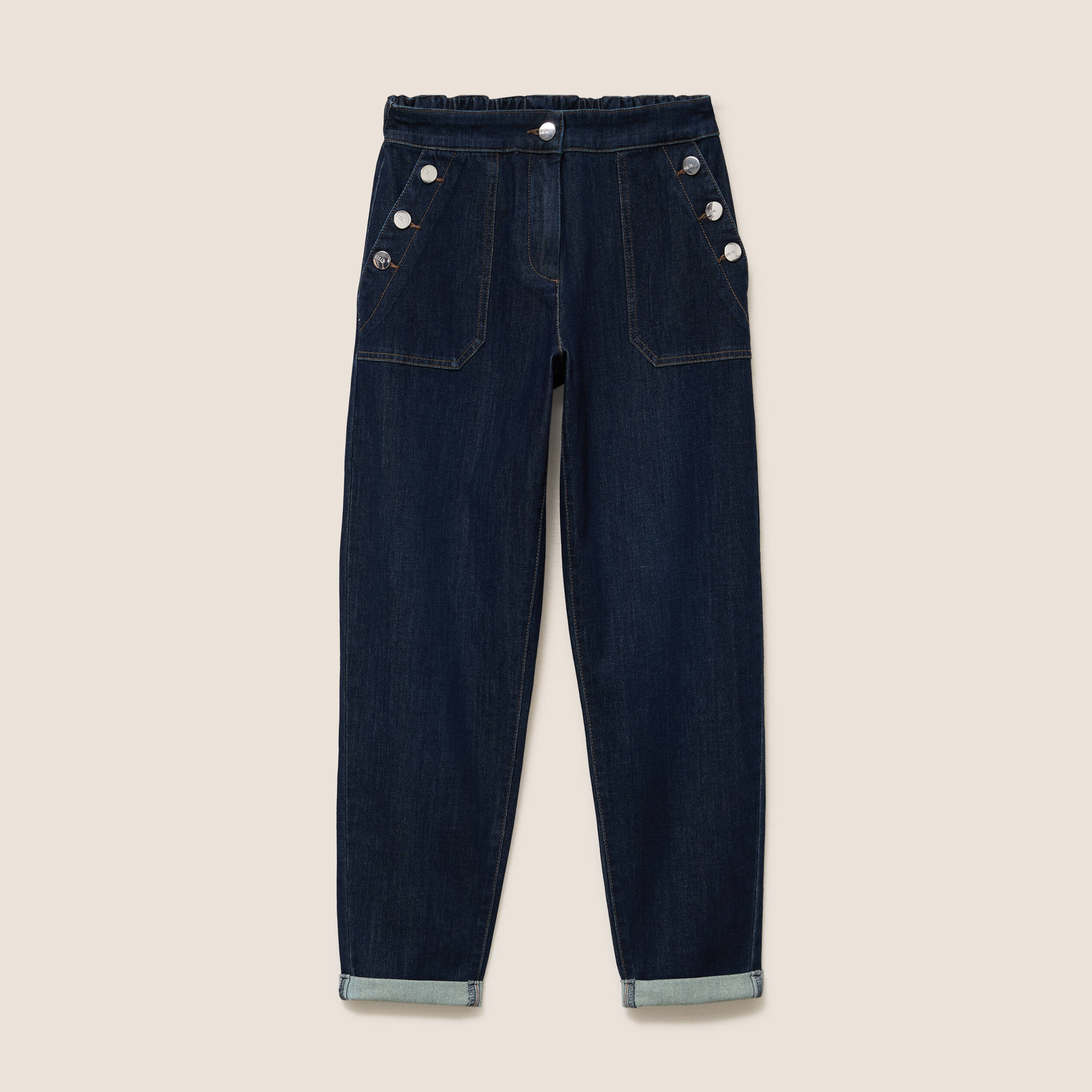 Pantalon mom 7/8&egrave;me en coton denim brut femme