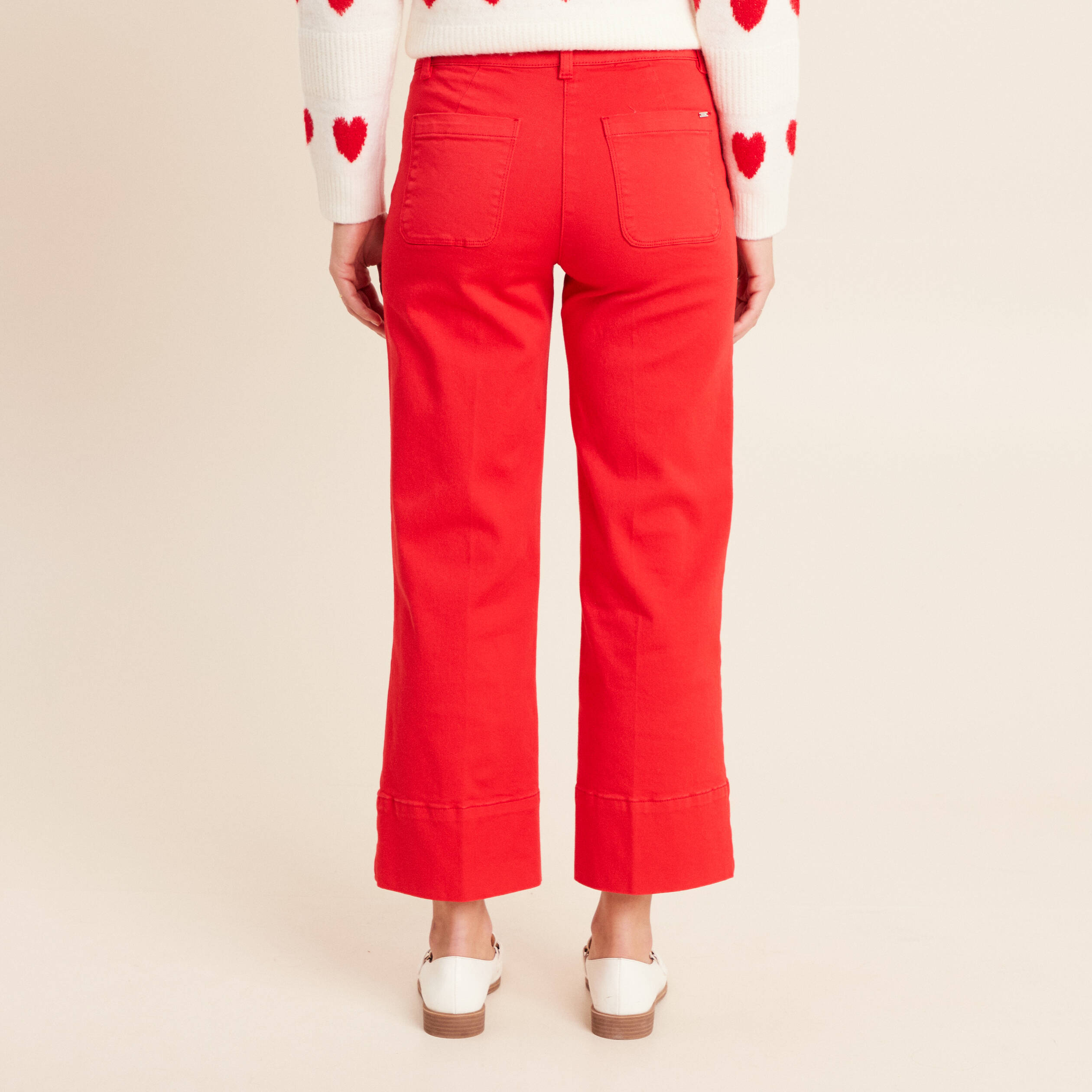 Pantalon droit 7/8&egrave;me taille standard rouge fluo femme