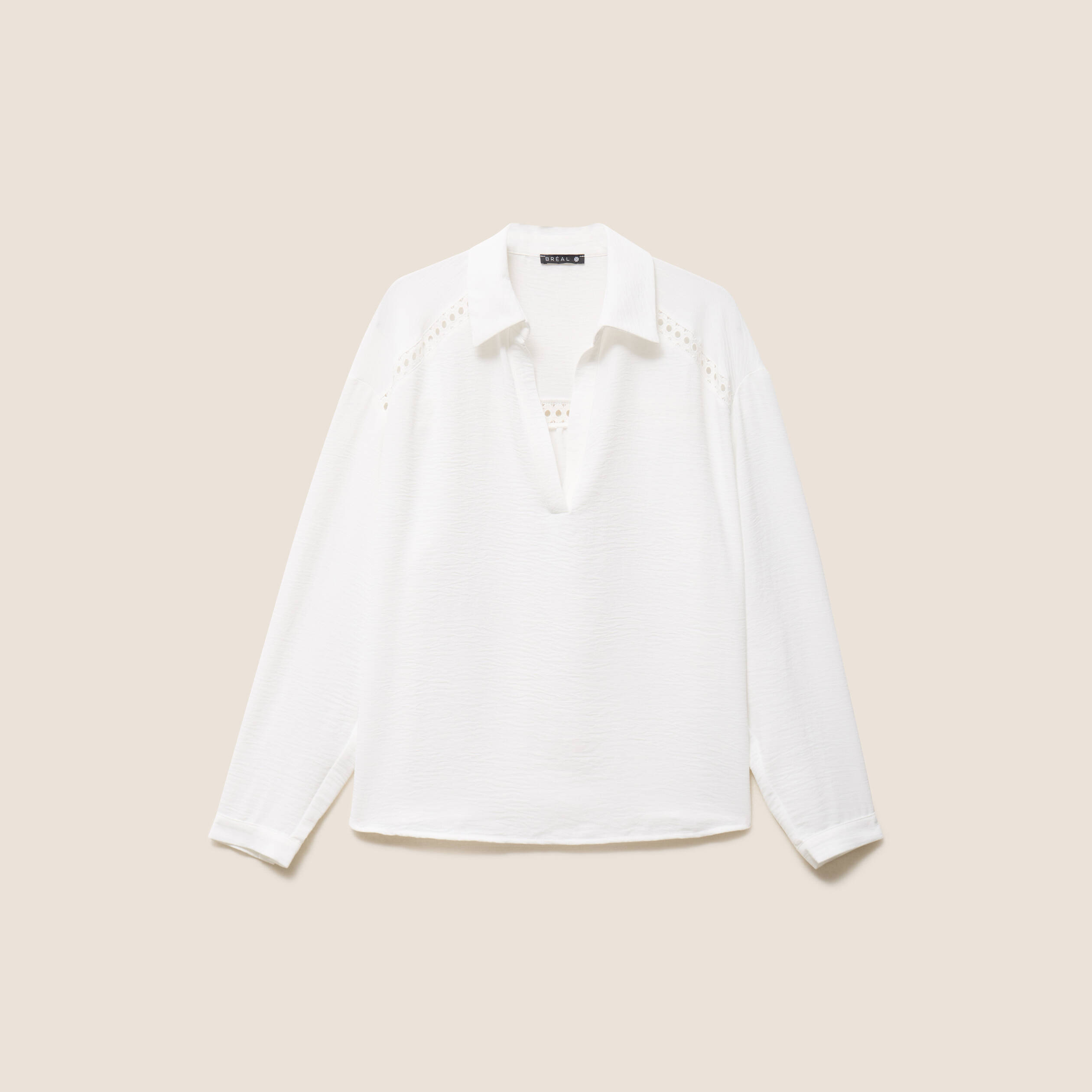 Blouse ample manches longues col chemise ecru femme