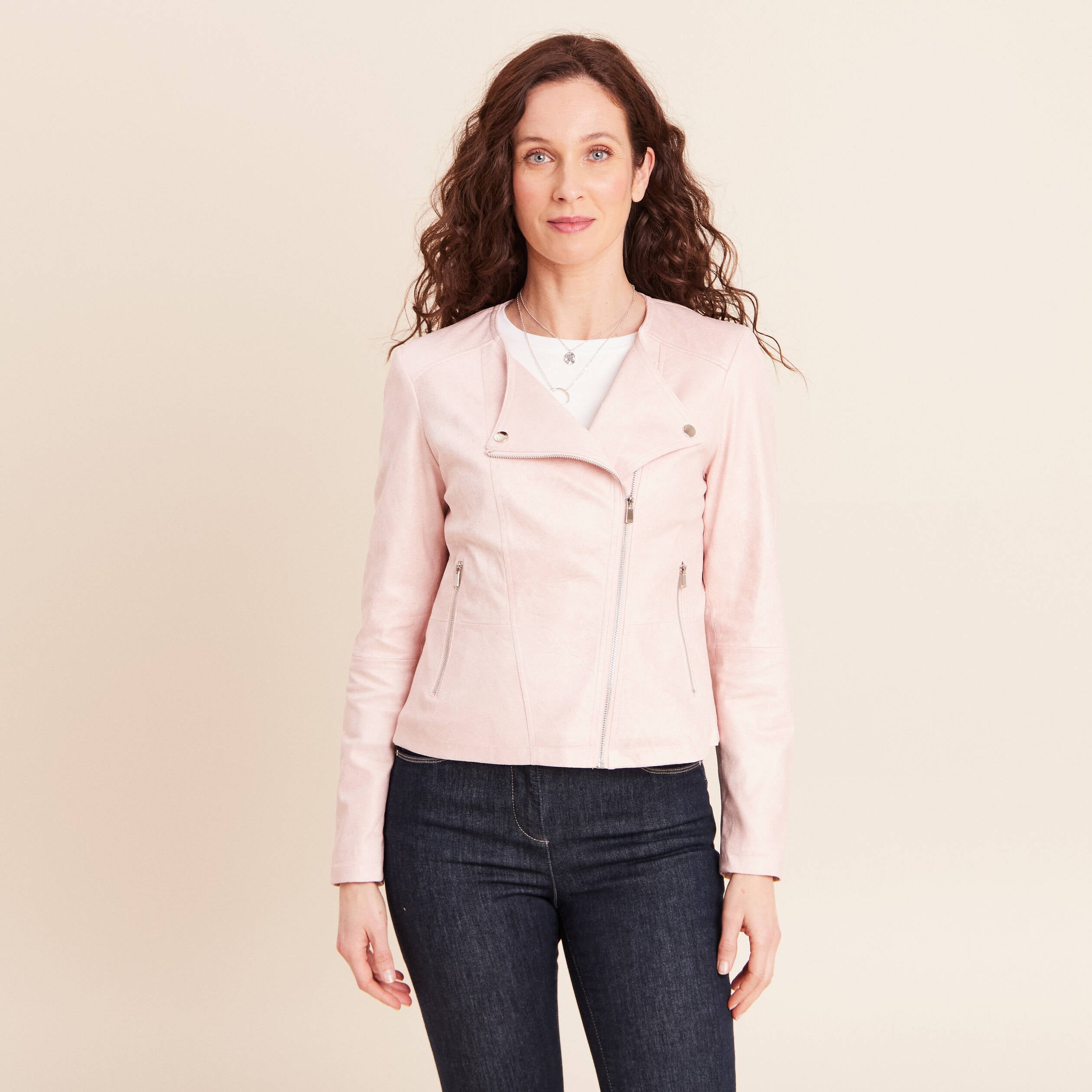Veste droite zipp&eacute;e vieux rose femme