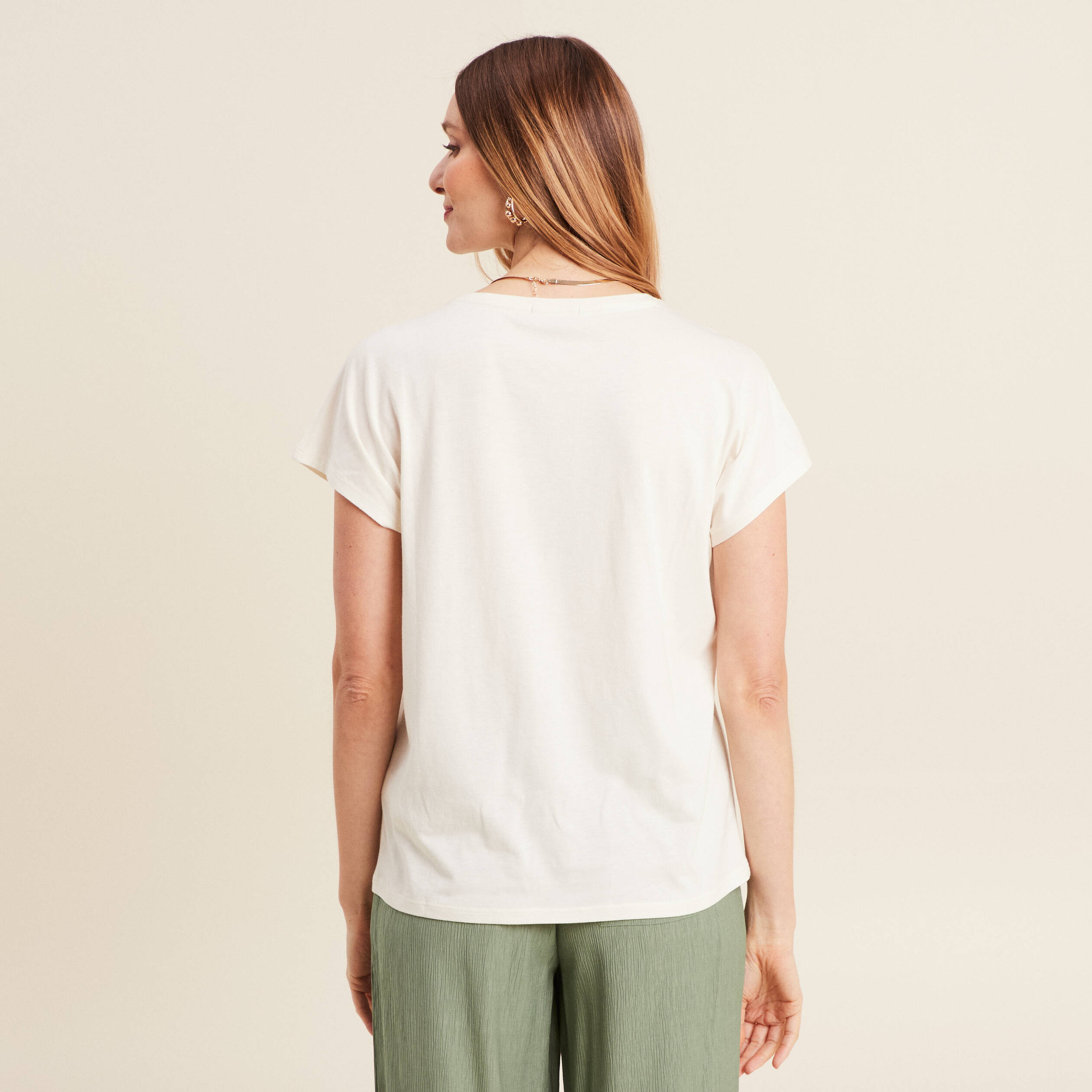 t shirt manches courtes ecru femme T-shirt manches courtes ecru femme