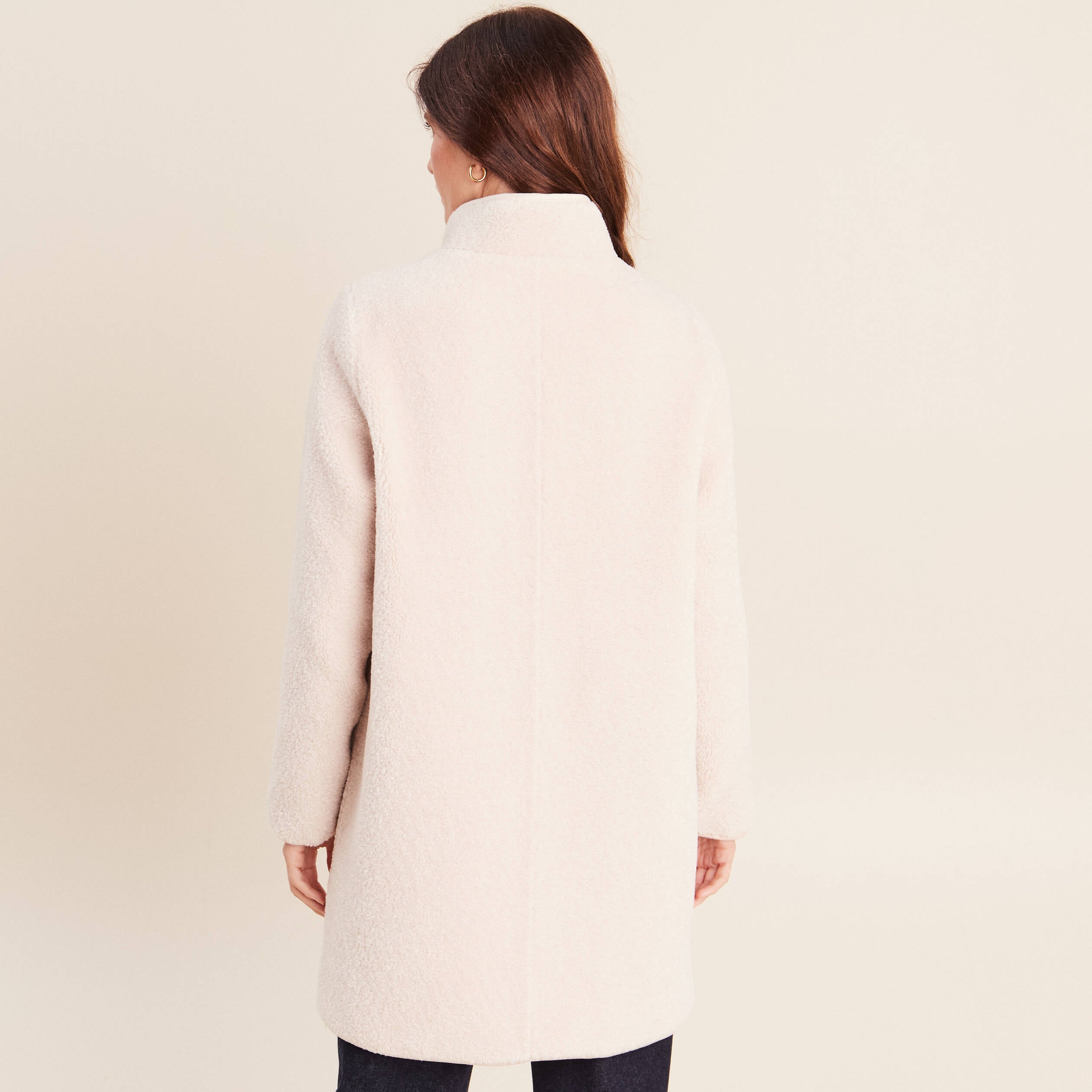 Manteau bouclette doubl&eacute; manches longues ivoire femme