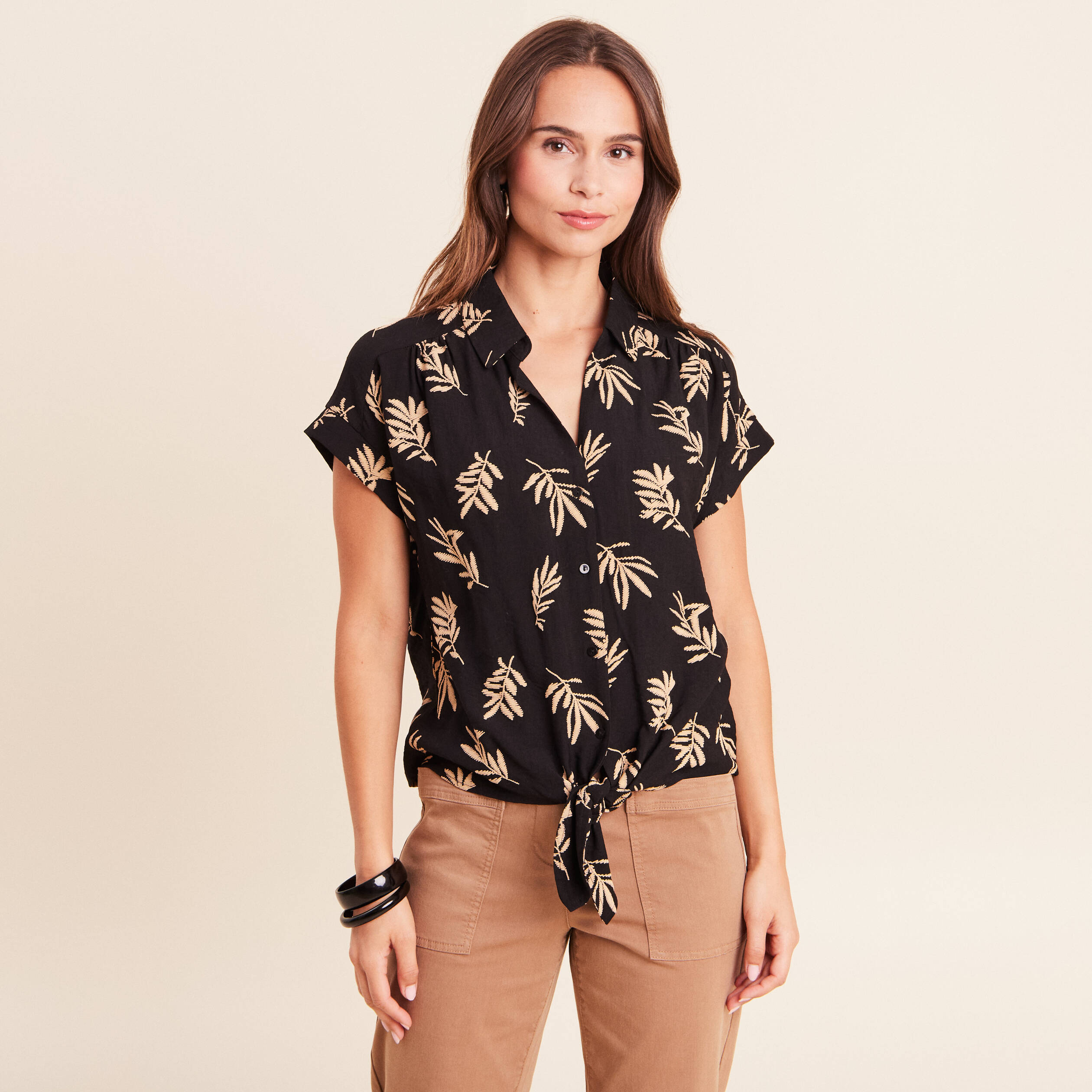 Chemise ample manches courtes noir femme
