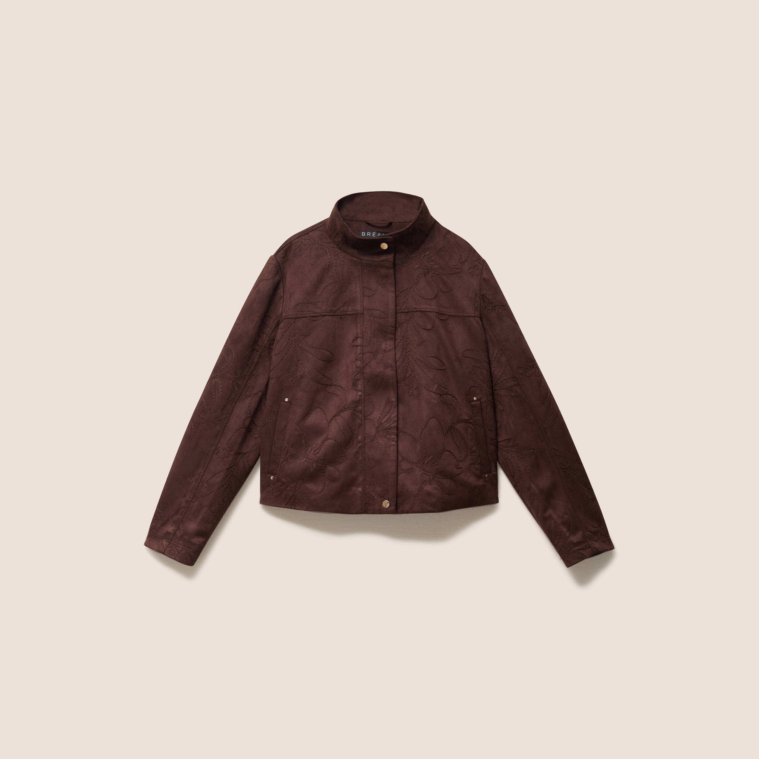 Veste col montant doubl&eacute;e marron fonc&eacute; femme