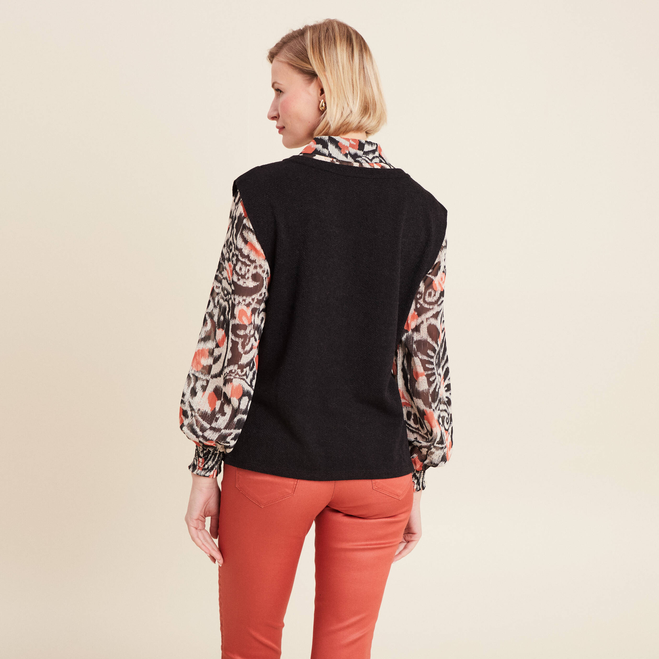 T-shirt manches longues 2-en-1 orange femme