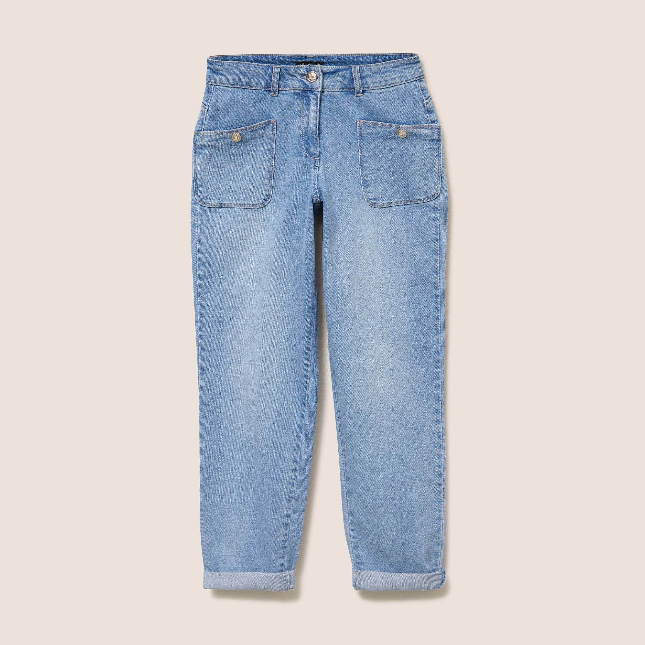 Jean coupe mom 7/8&egrave;me denim double stone femme